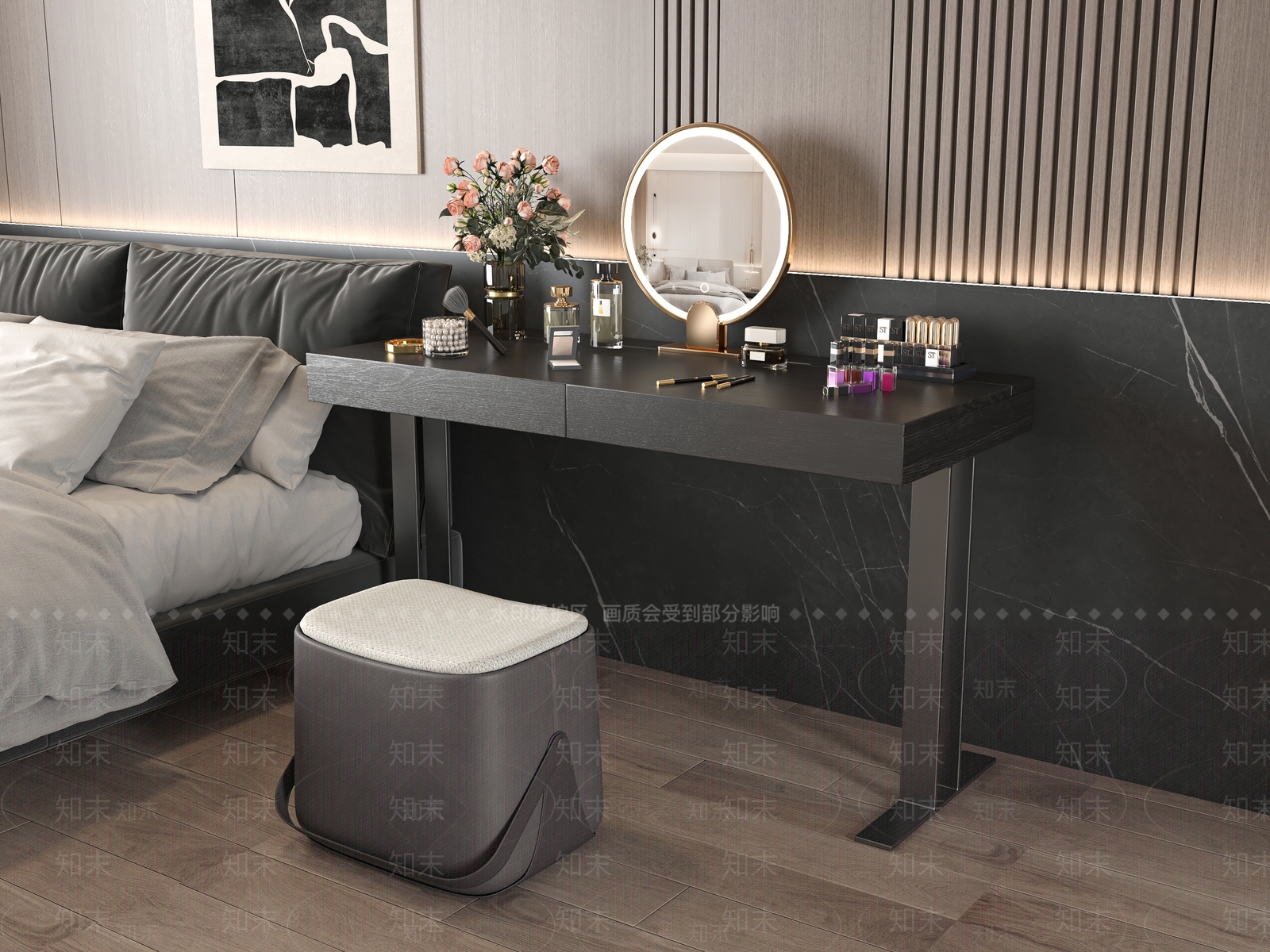 现代妆台妆凳组合3D模型下载【ID:1157409845】