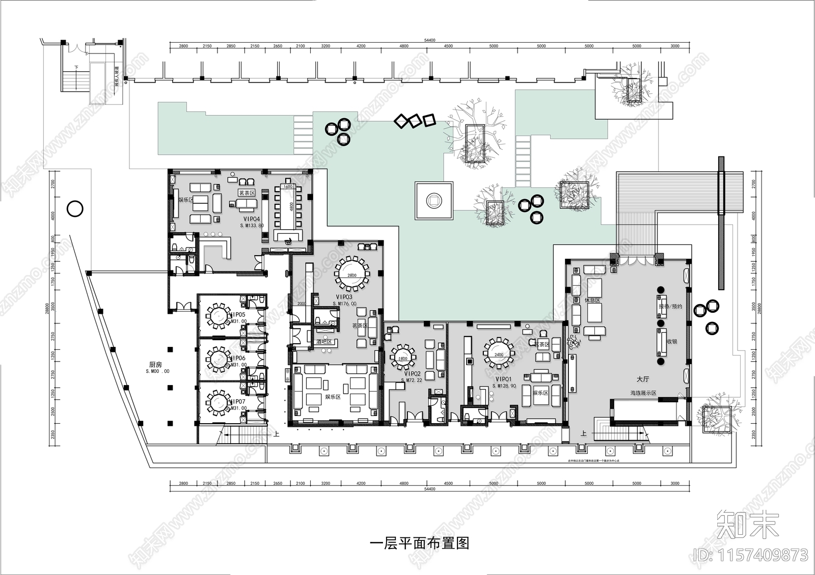 2500㎡两层景观VIP餐厅平面布置图施工图下载【ID:1157409873】