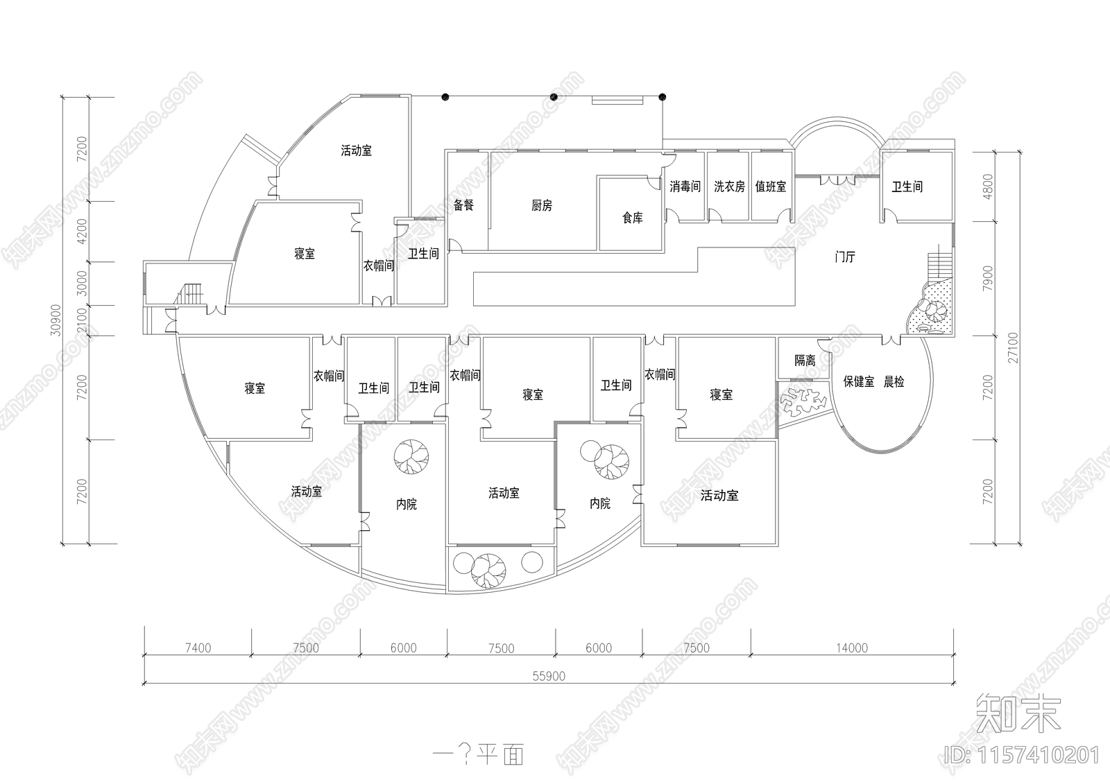 幼儿园建筑图cad施工图下载【ID:1157410201】