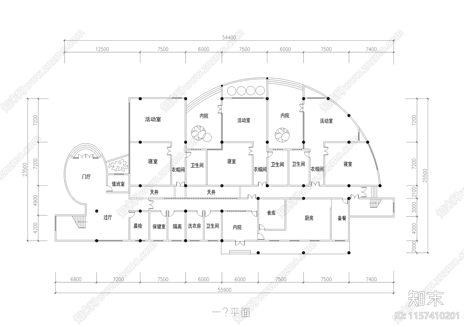 幼儿园建筑图cad施工图下载【ID:1157410201】