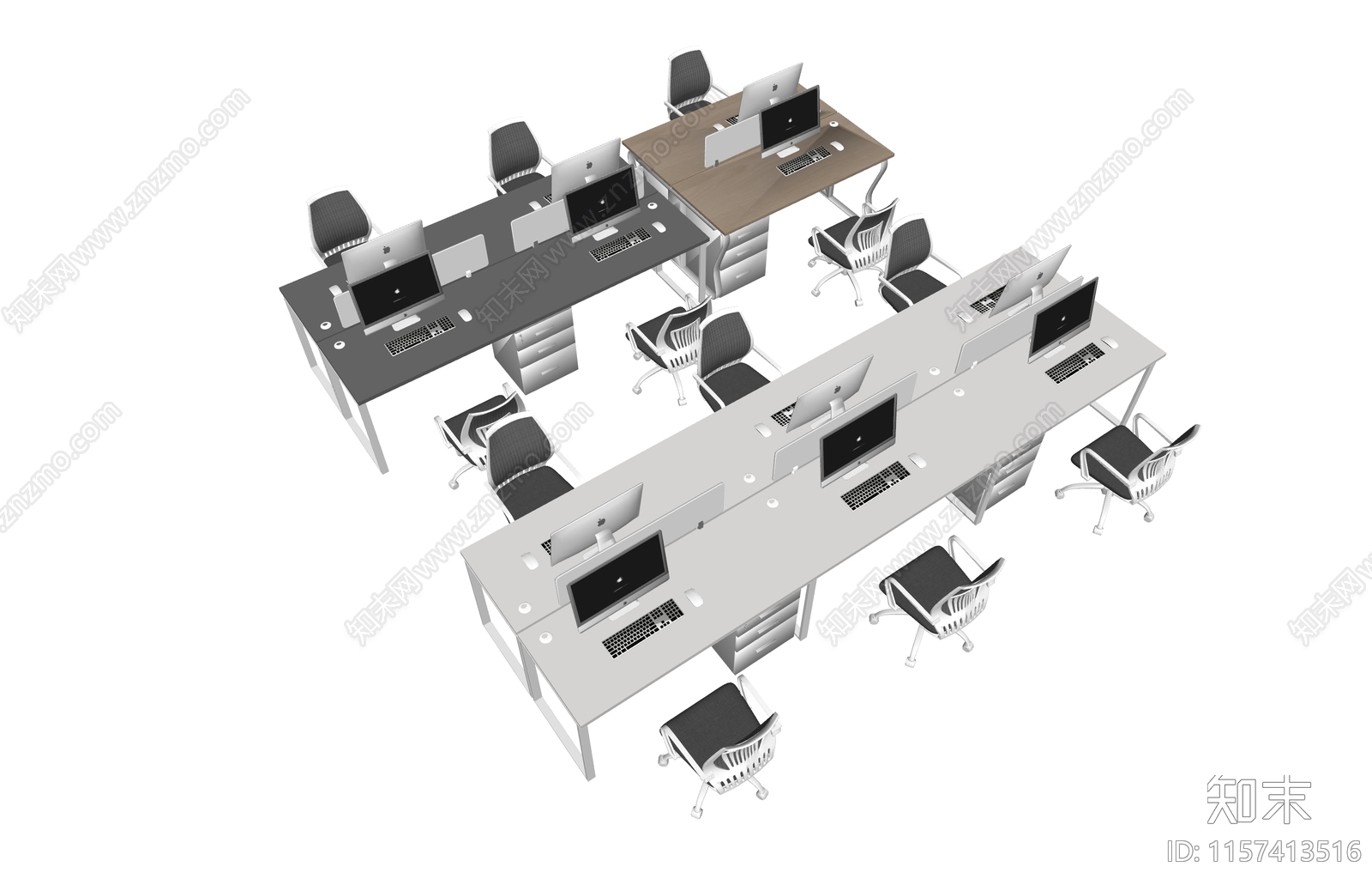 现代办公桌椅组合SU模型下载【ID:1157413516】