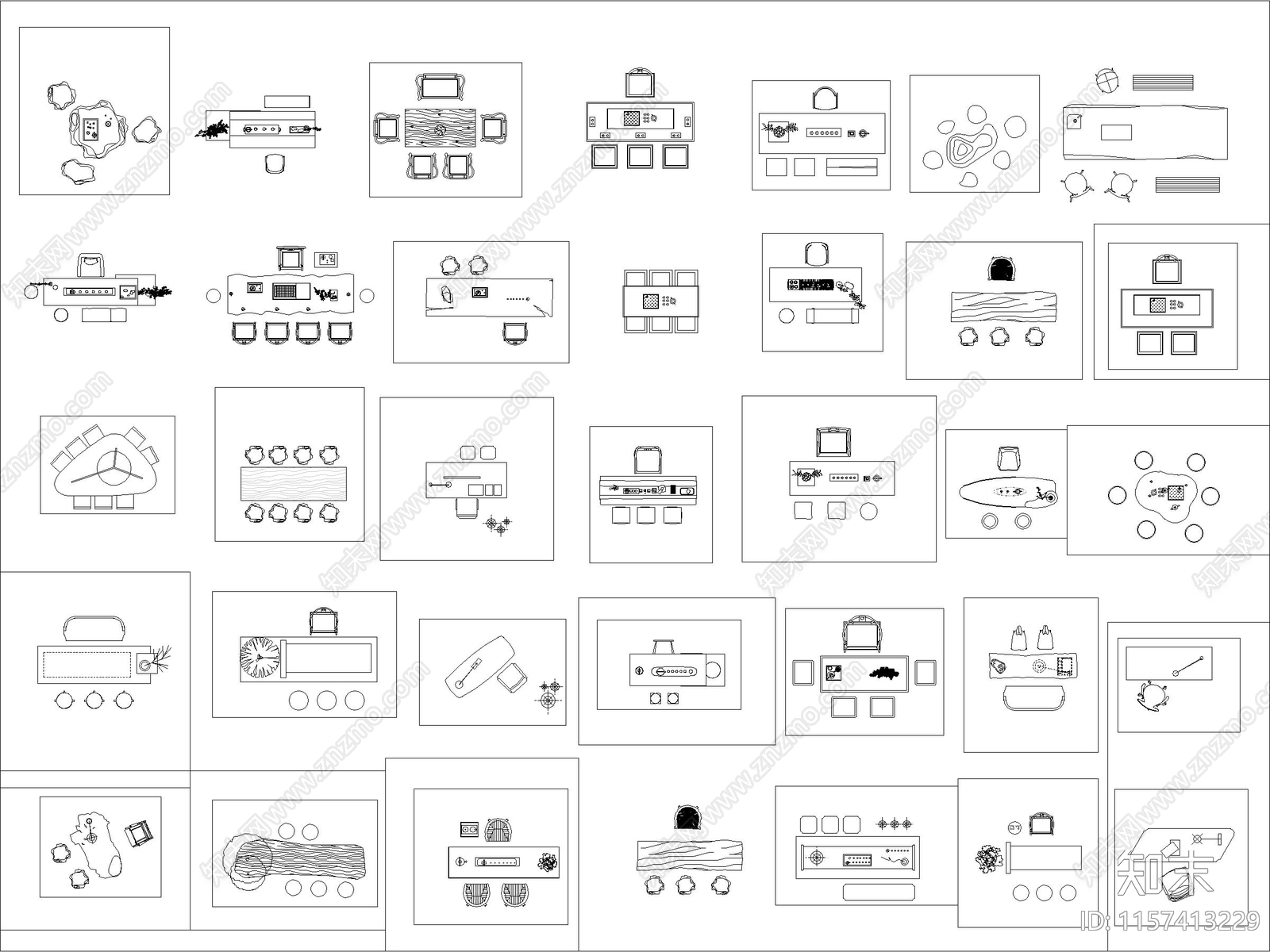 茶室茶台茶桌椅施工图下载【ID:1157413229】