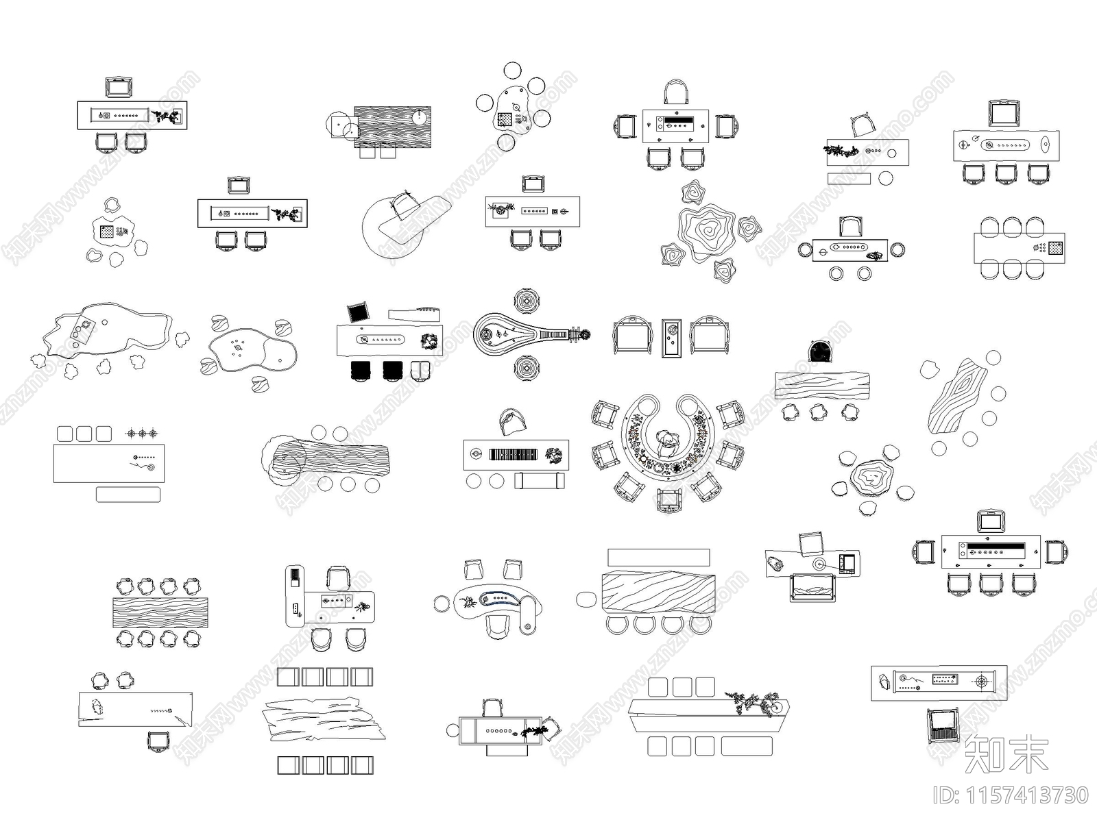 茶桌椅茶台茶具施工图下载【ID:1157413730】
