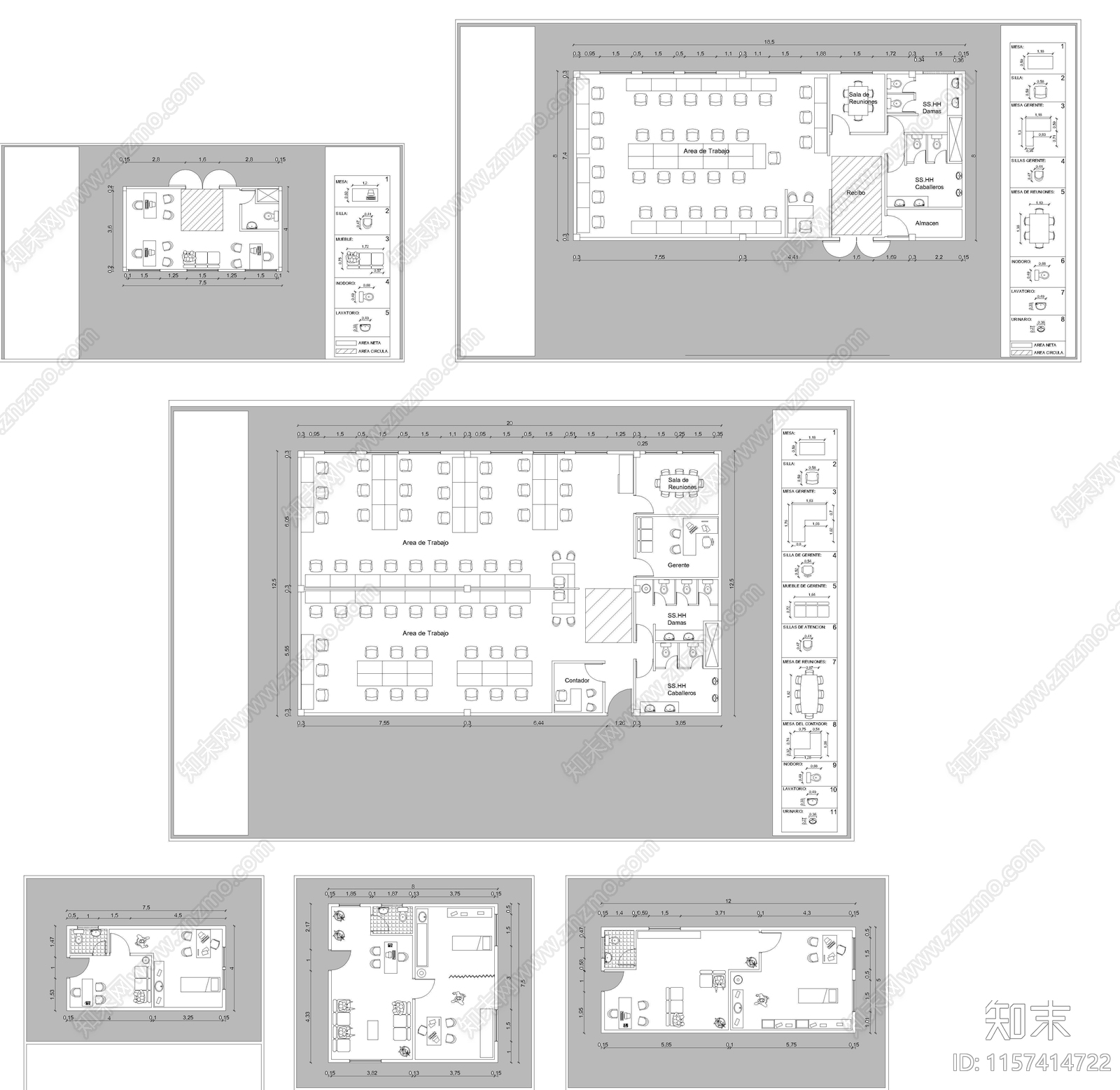 办公室桌椅家具平面布置图施工图下载【ID:1157414722】