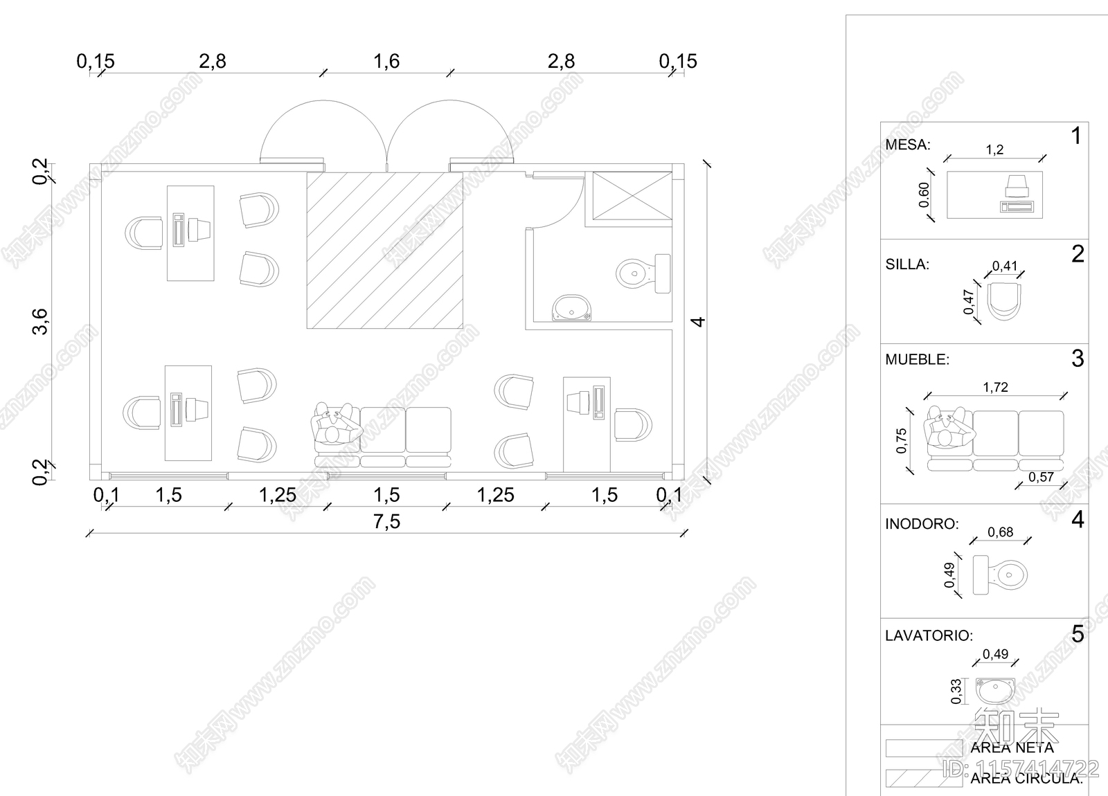 办公室桌椅家具平面布置图施工图下载【ID:1157414722】