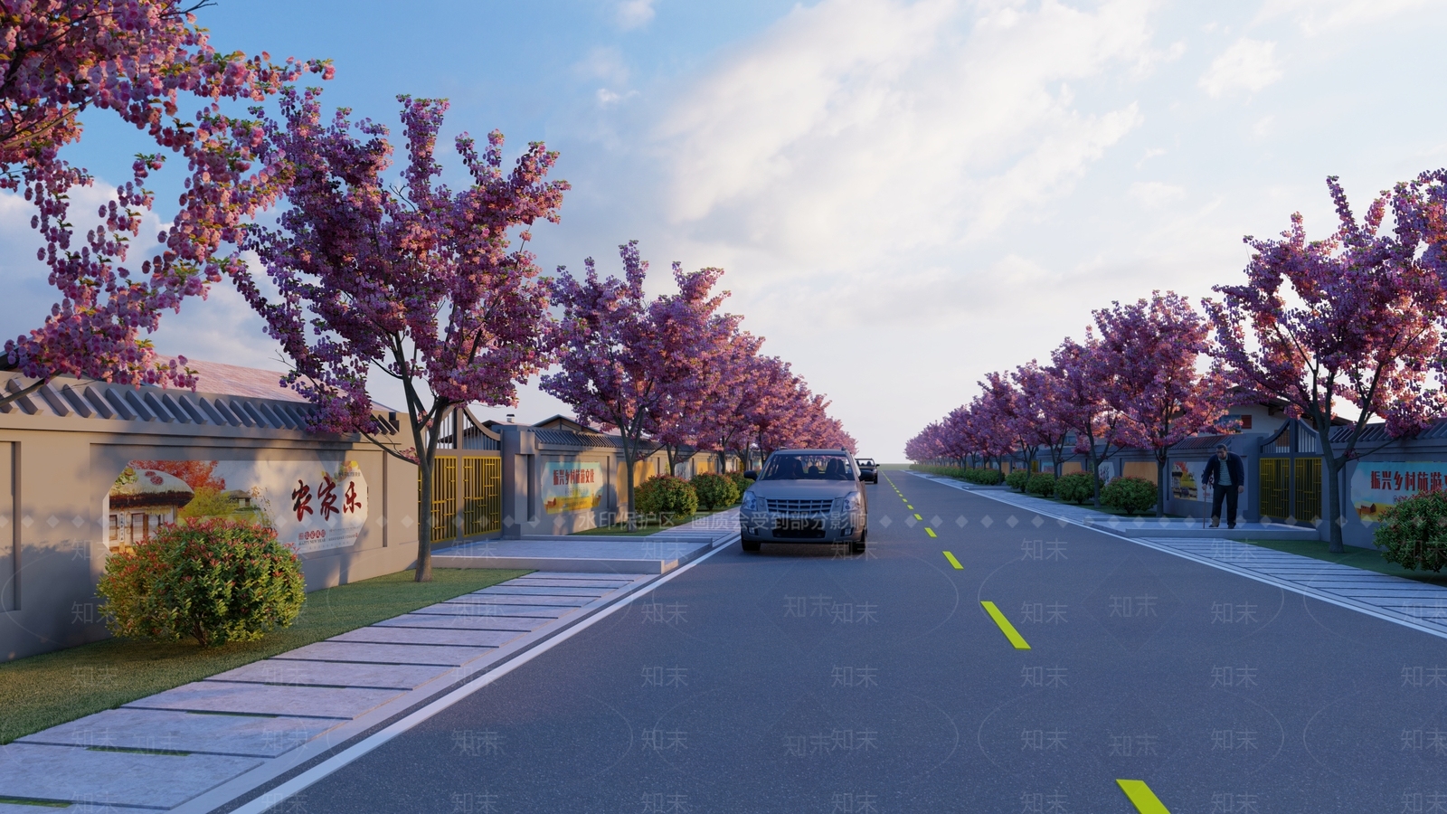新中式美丽乡村道路SU模型下载【ID:1157415717】