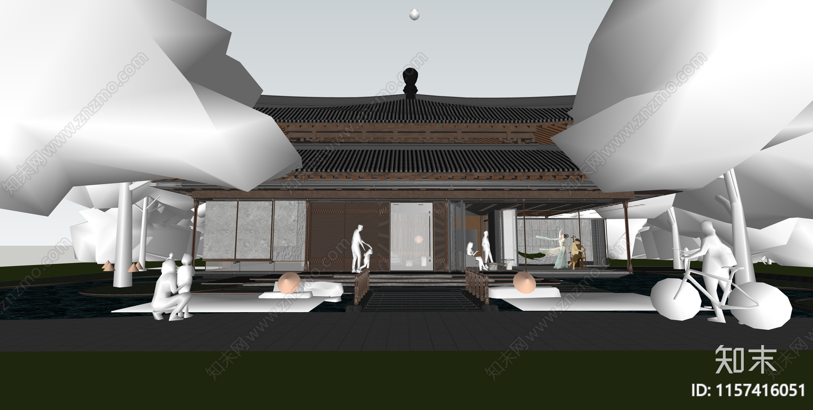 中式古建筑SU模型下载【ID:1157416051】