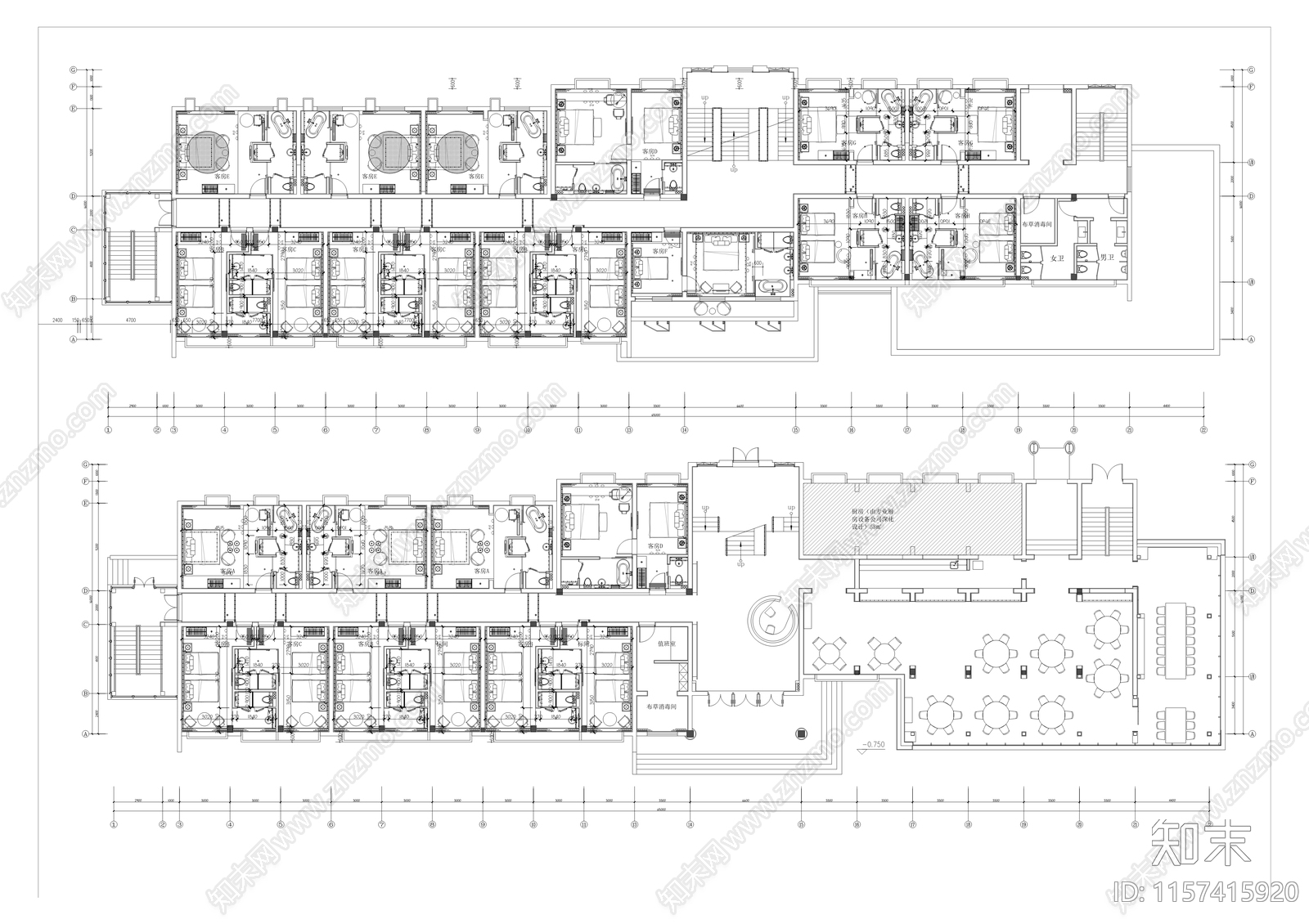 3000平航空主题酒店平面方案施工图下载【ID:1157415920】
