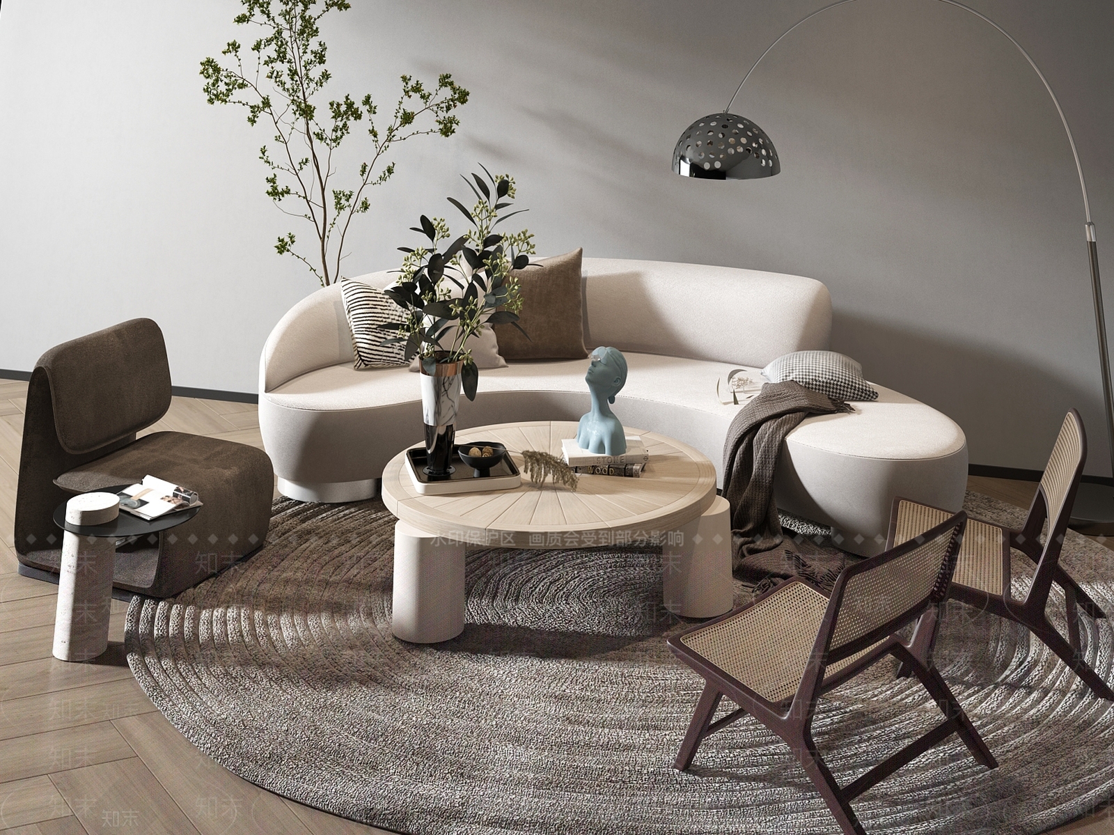 侘寂风沙发组合3D模型下载【ID:1157416585】