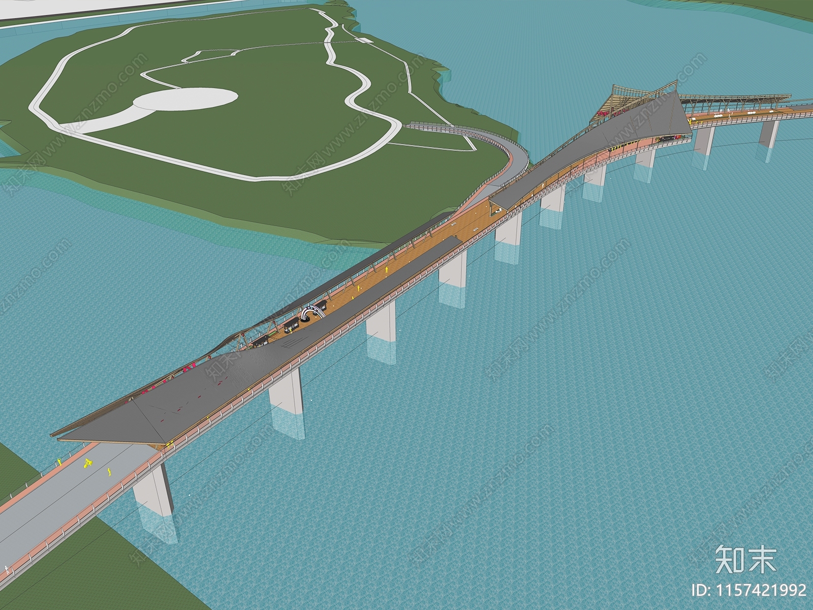 现代景观跨江桥SU模型下载【ID:1157421992】