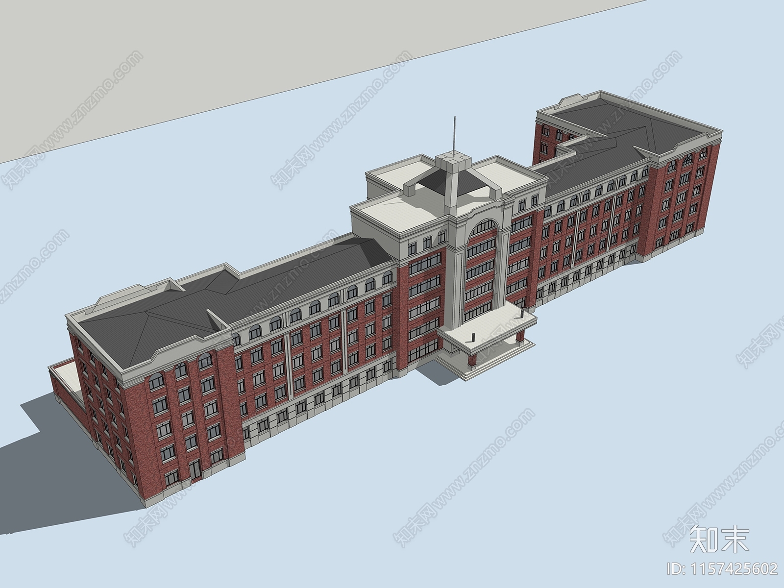 现代红砖初高中教学楼SU模型下载【ID:1157425602】