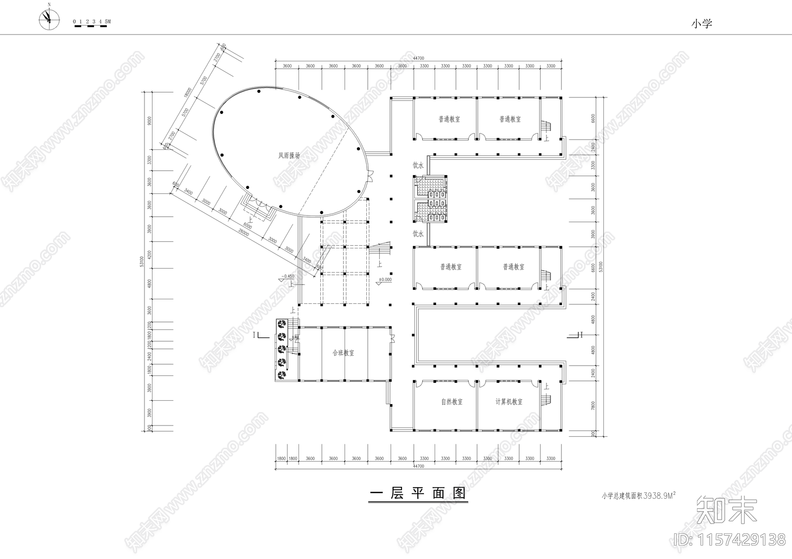 长沙某小学cad施工图下载【ID:1157429138】