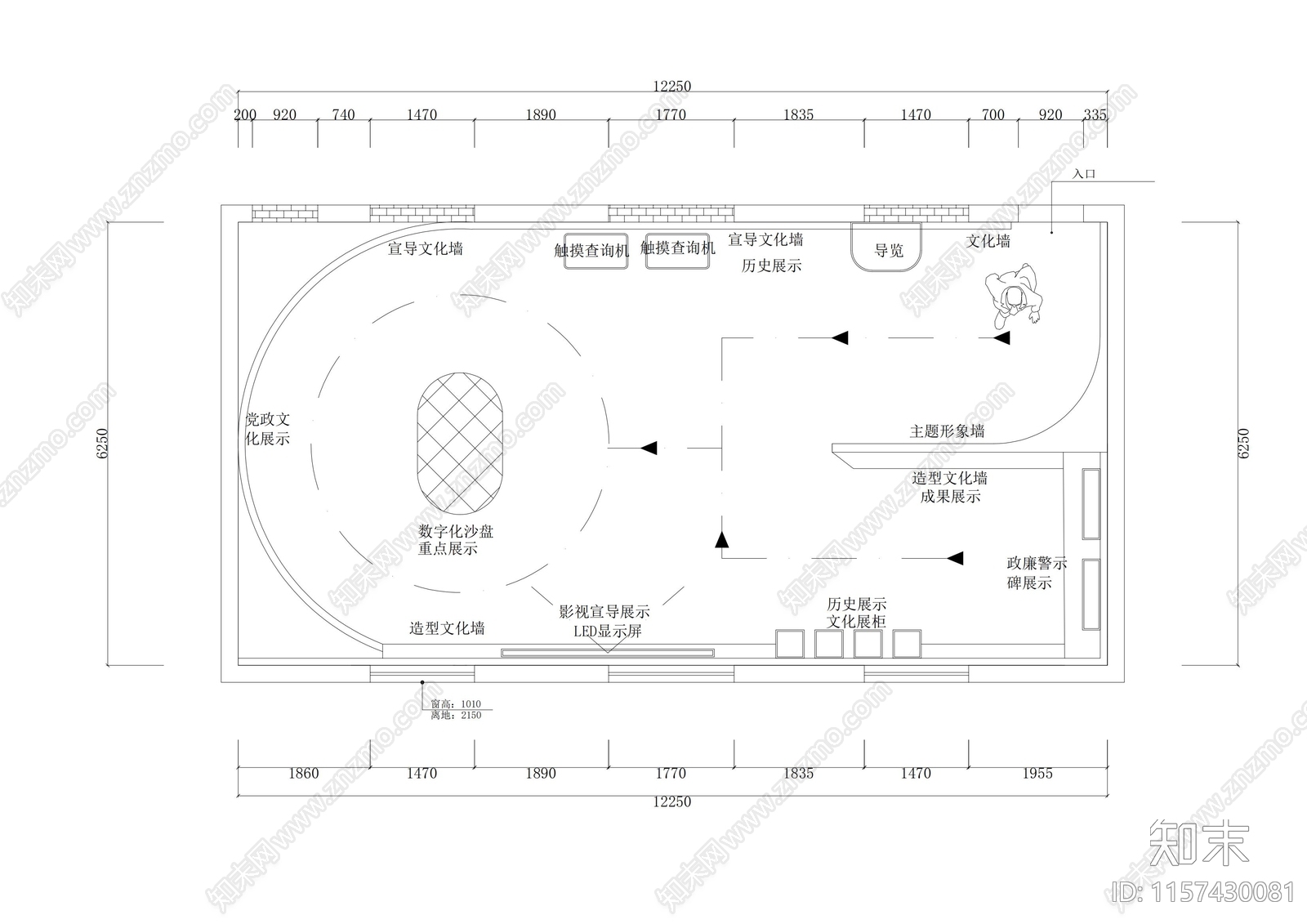 100平企业展厅平面布局规划设计cad施工图下载【ID:1157430081】