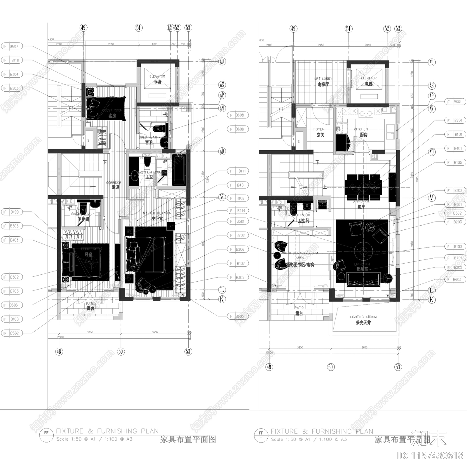 简欧现代上海永耀宝山复式样板房室内家装cad施工图下载【ID:1157430618】