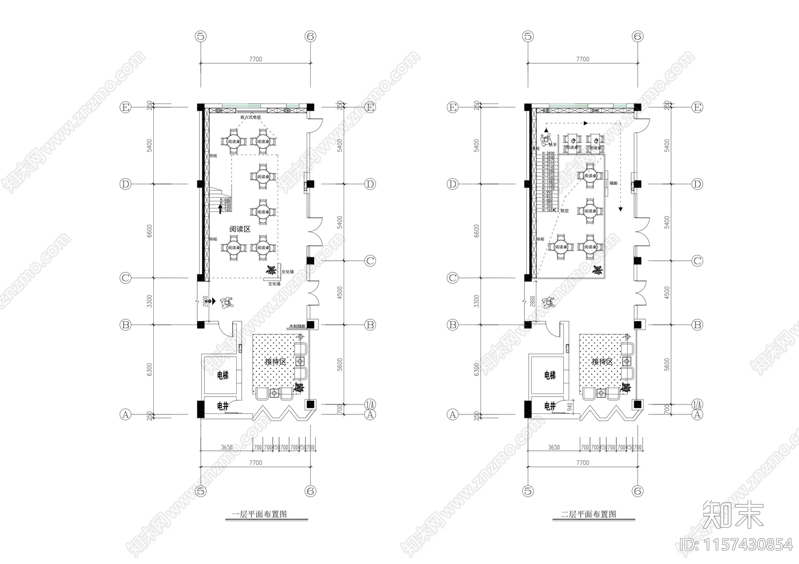 200平两层企业图书馆书吧区平面布局规划设计施工图下载【ID:1157430854】