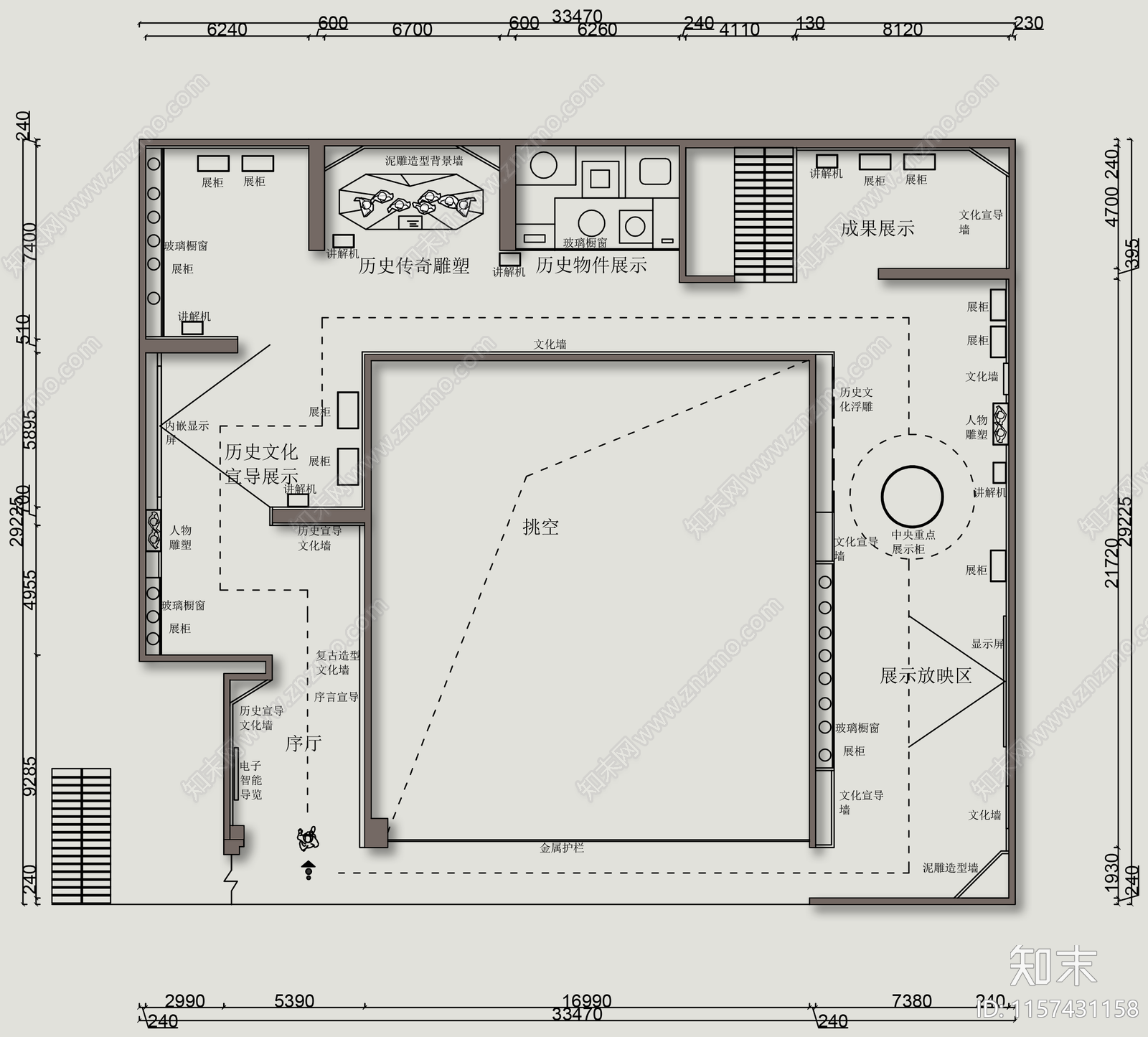 200平文化展厅平面布局规划设计施工图下载【ID:1157431158】
