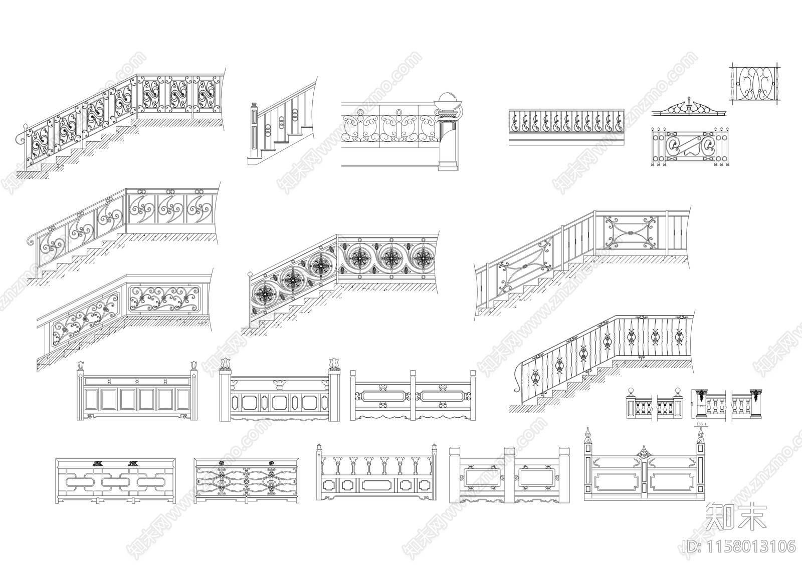 栏杆类图例素材施工图下载【ID:1158013106】