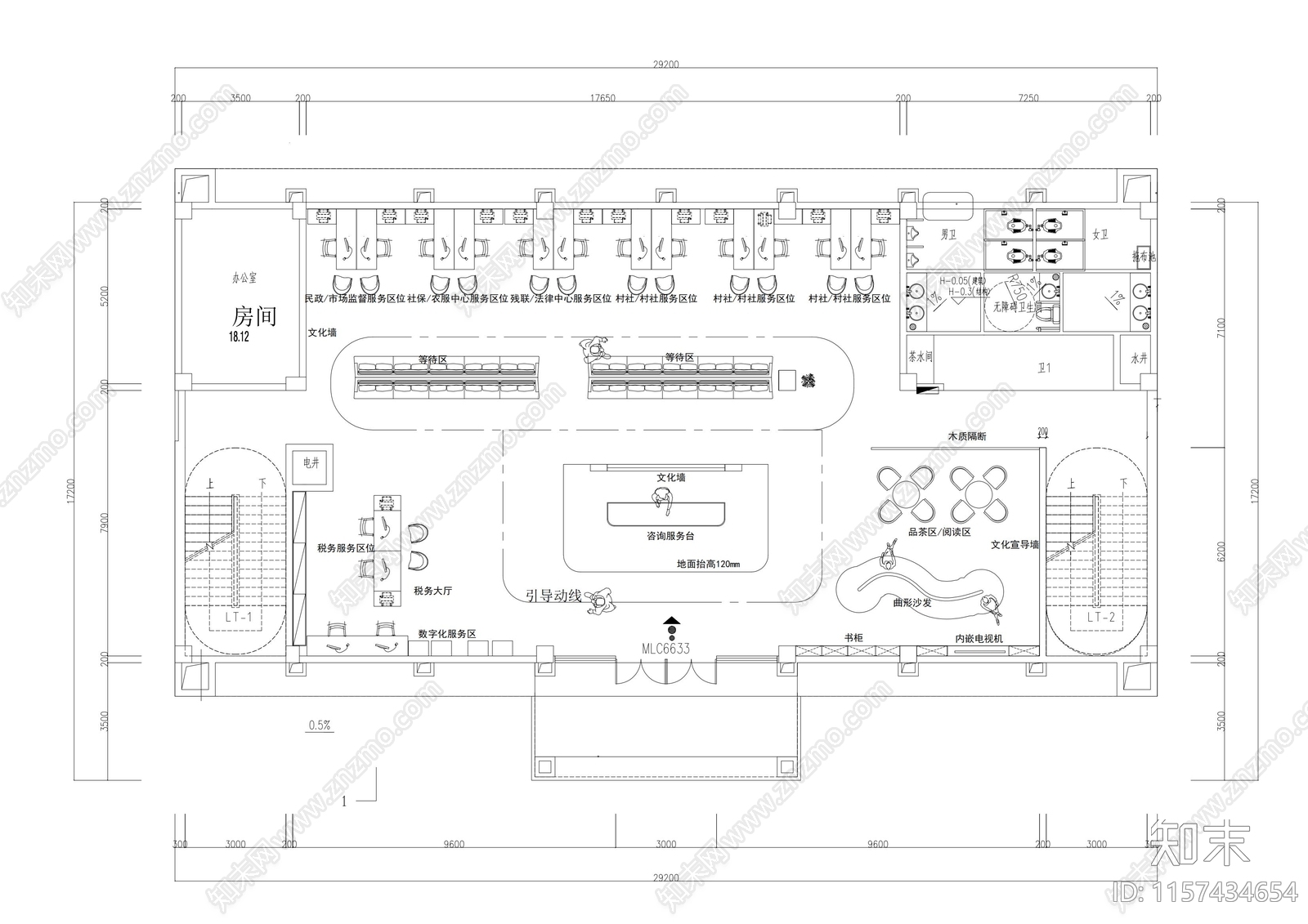 240平社区服务中心平面布局规划设计施工图下载【ID:1157434654】