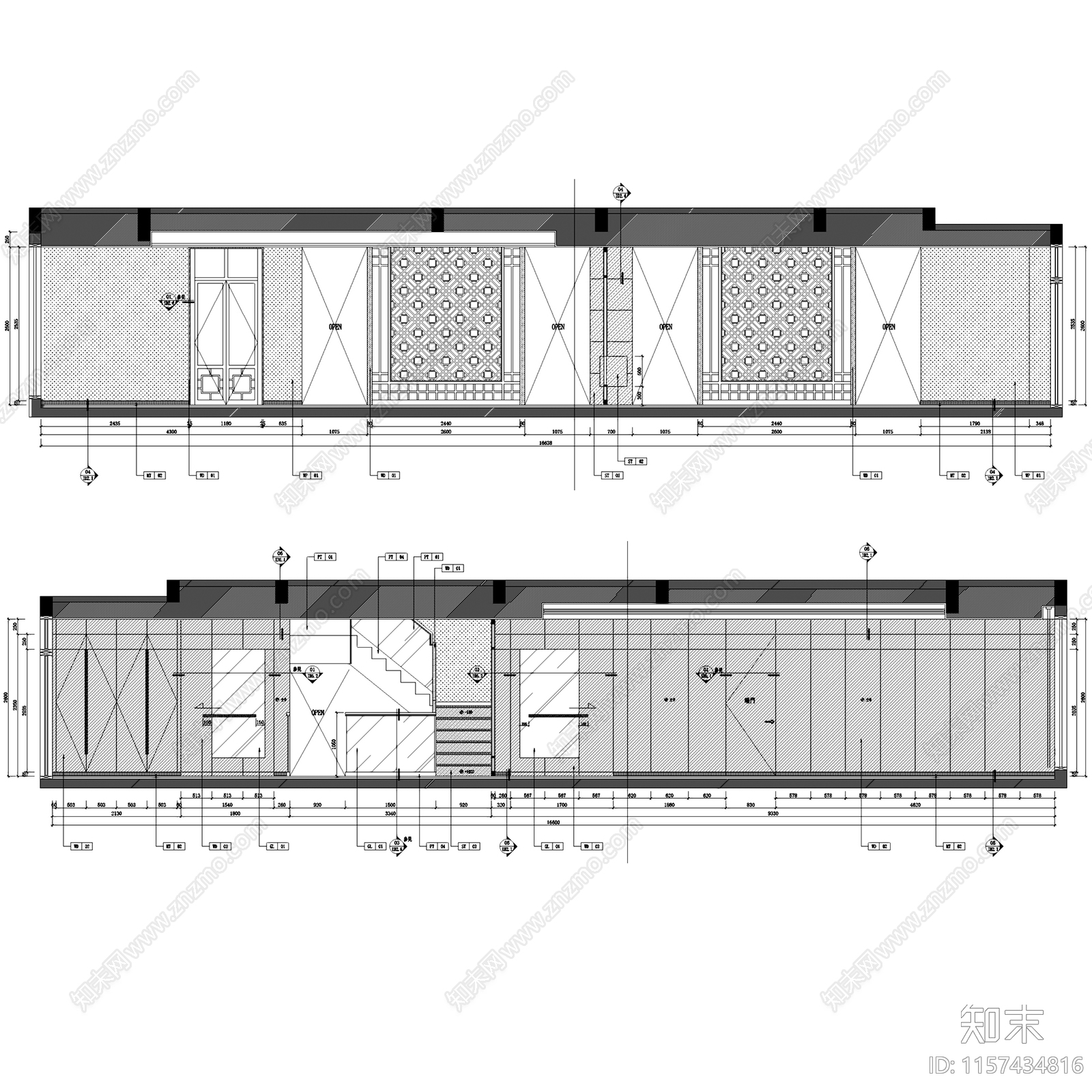 新中式简约上海中信泰富青浦朱家角二层别墅室内家装cad施工图下载【ID:1157434816】