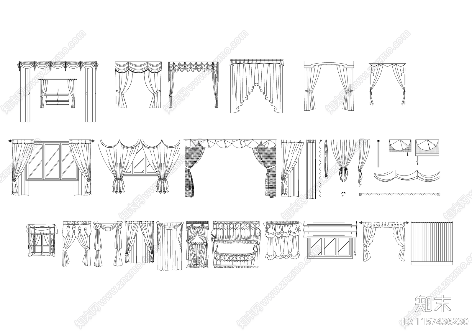 窗帘图例素材图库cad施工图下载【ID:1157436230】