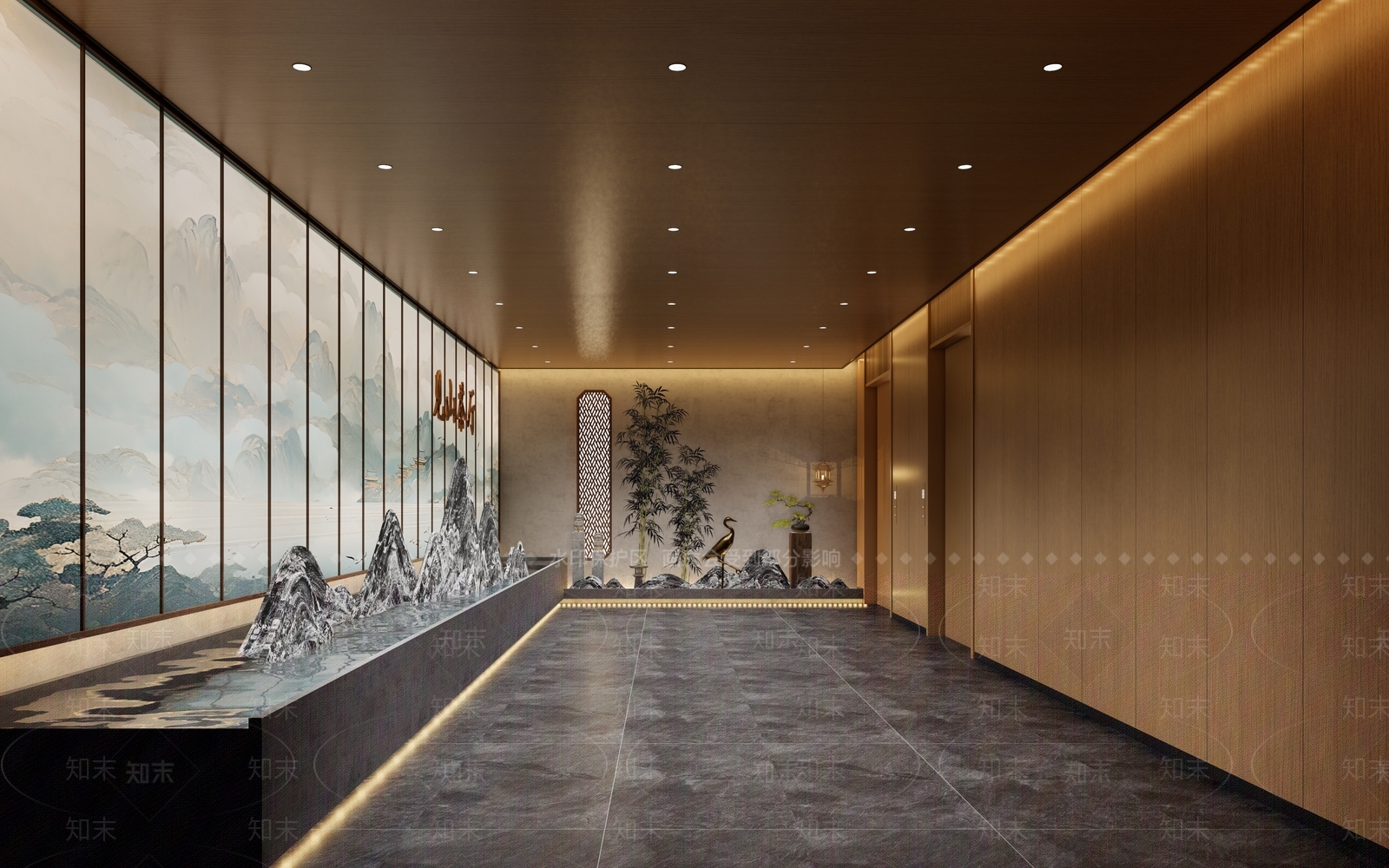 新中式茶馆电梯厅SU模型下载【ID:1157442946】
