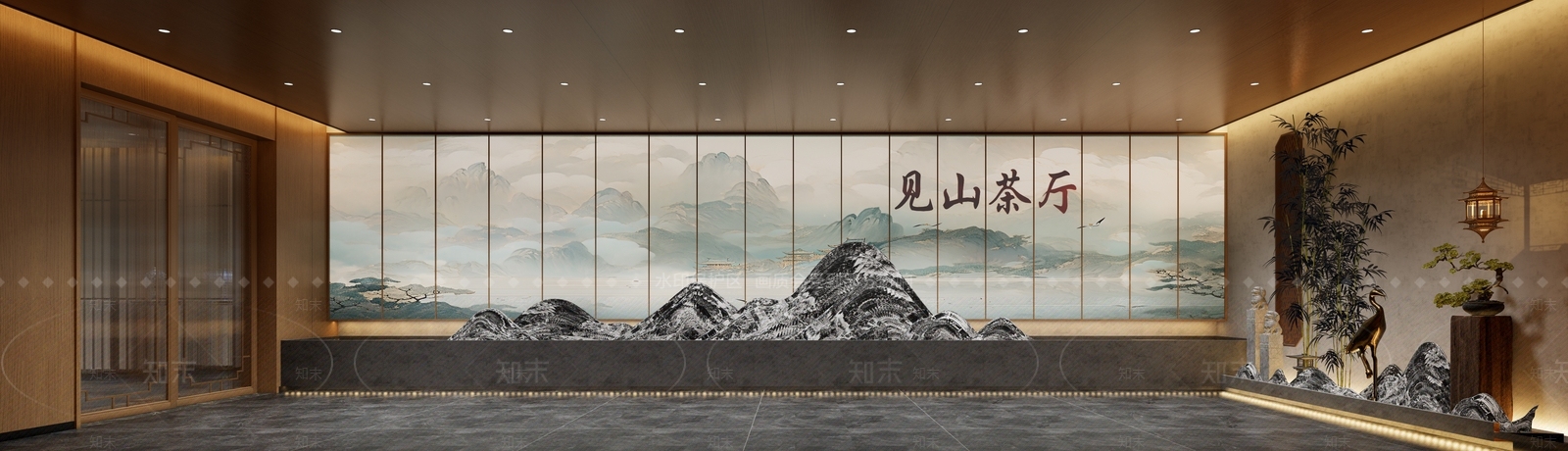 新中式茶馆电梯厅SU模型下载【ID:1157442946】