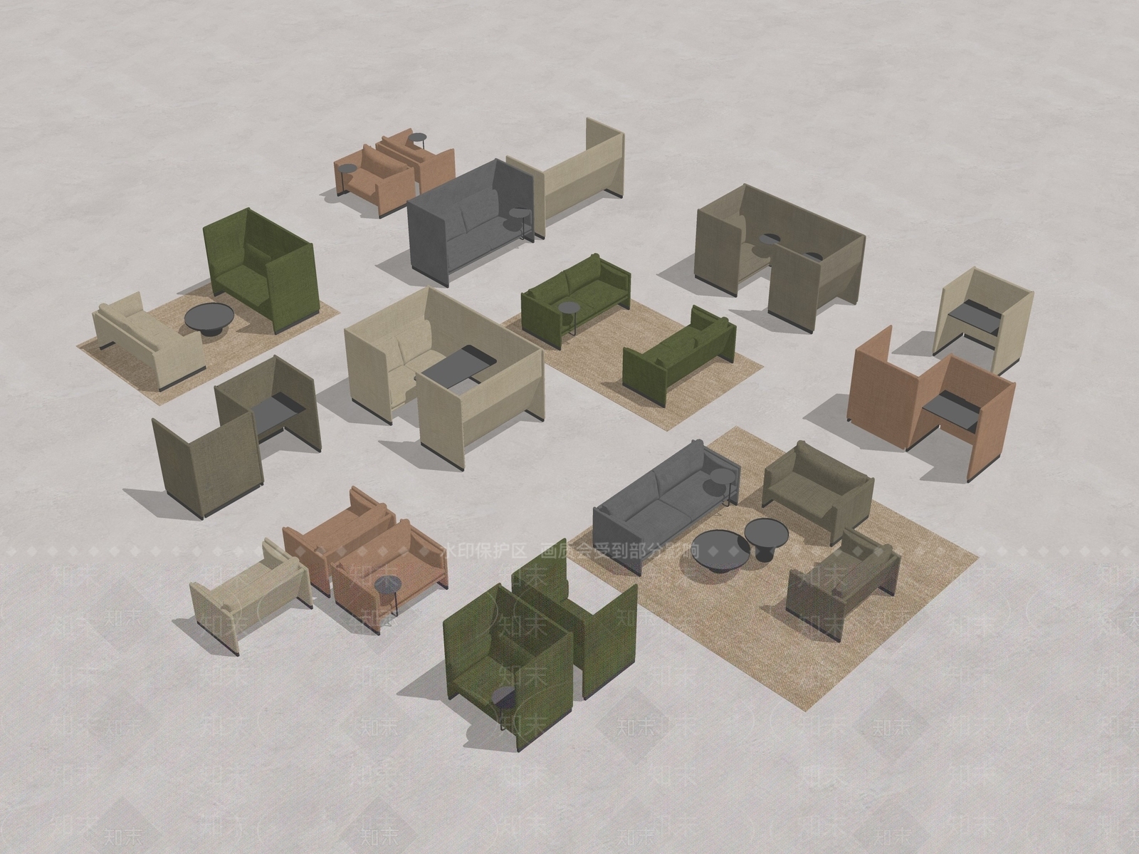 现代办公高背屏风隔断沙发SU模型下载【ID:1157443251】