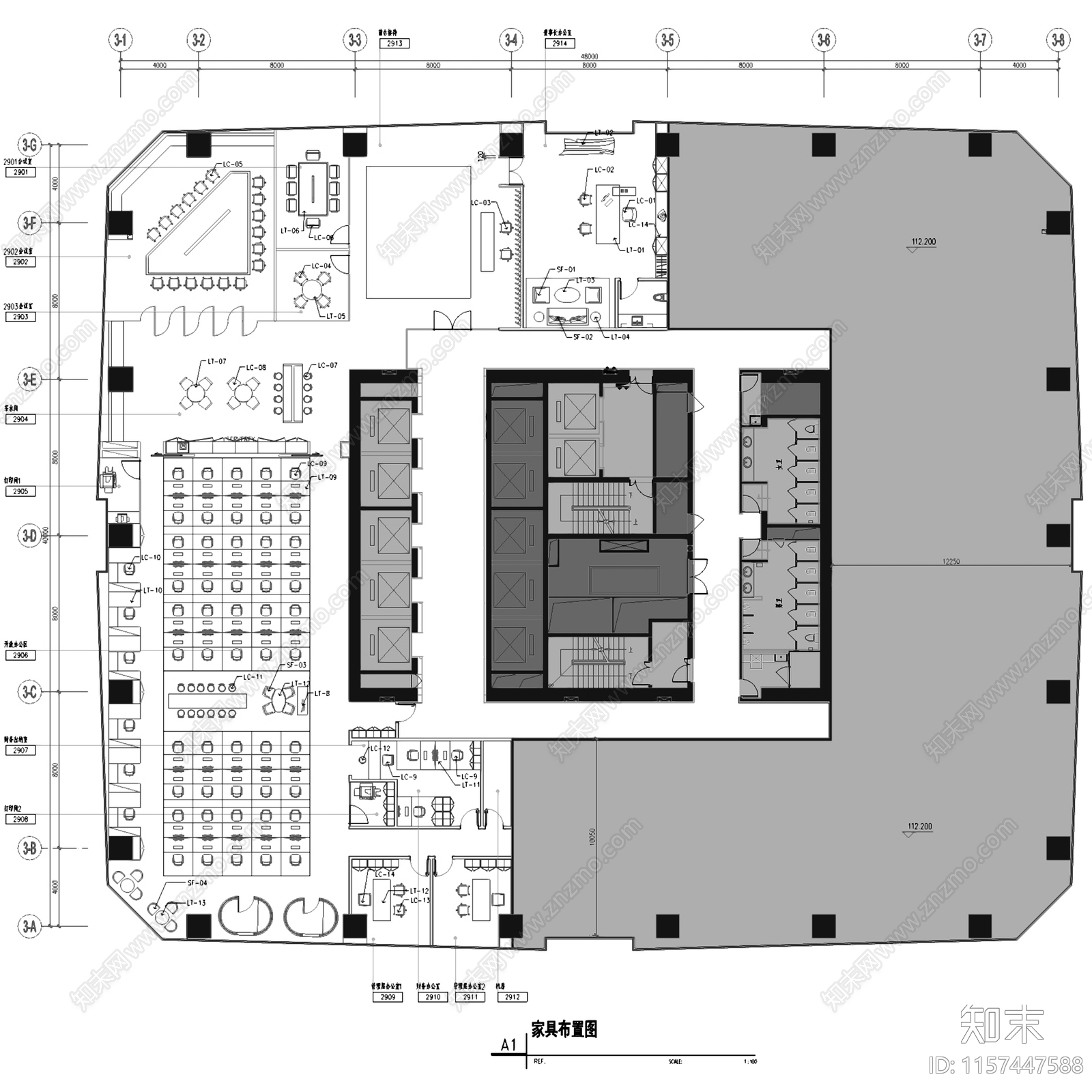 现代简约合肥置地广场C座29层样板房办公室室内工装cad施工图下载【ID:1157447588】