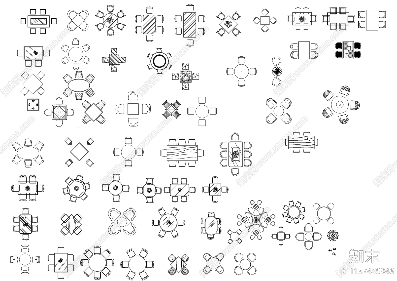 餐桌素材图例cad施工图下载【ID:1157449946】