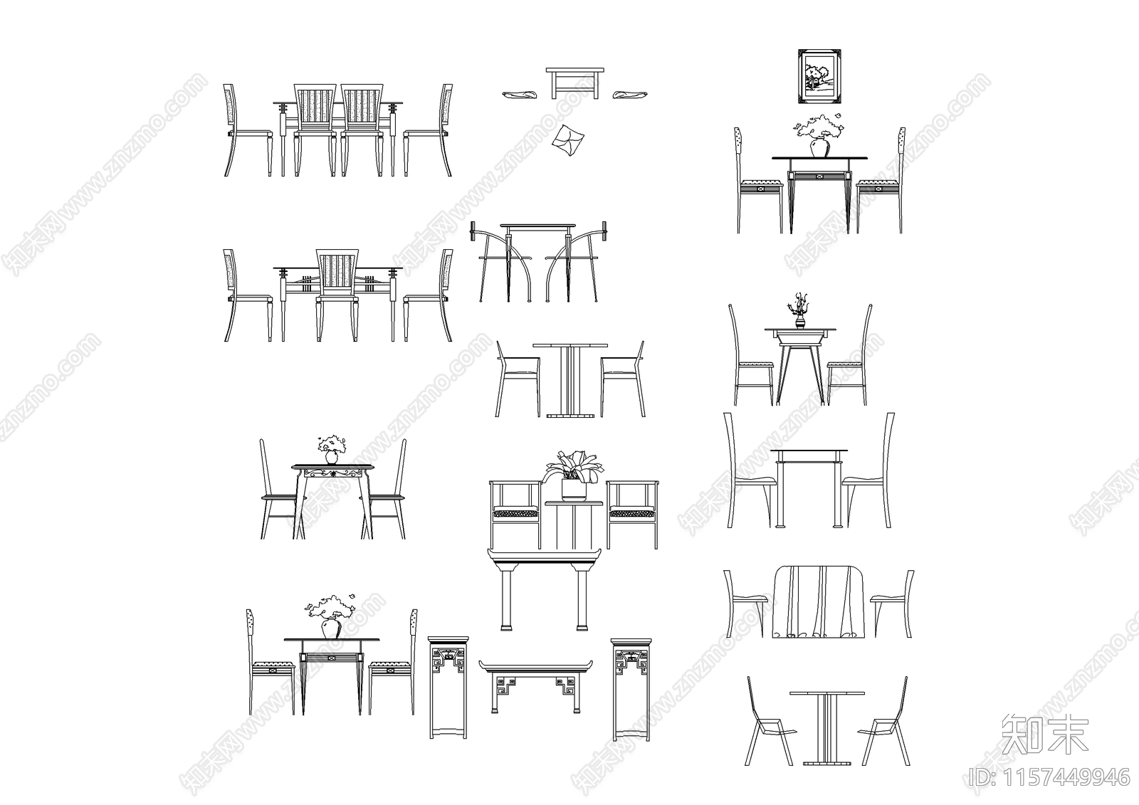 餐桌素材图例cad施工图下载【ID:1157449946】