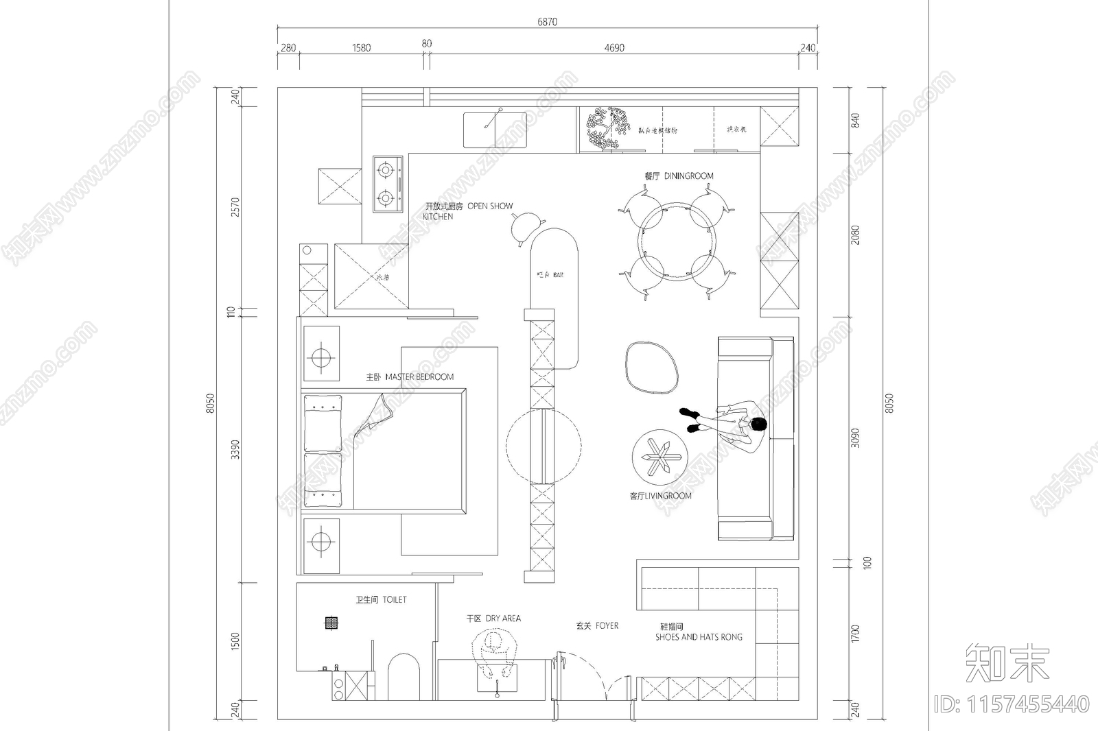 公寓小户型平面布局图标准房型住宅样板间平层复式cad施工图下载【ID:1157455440】