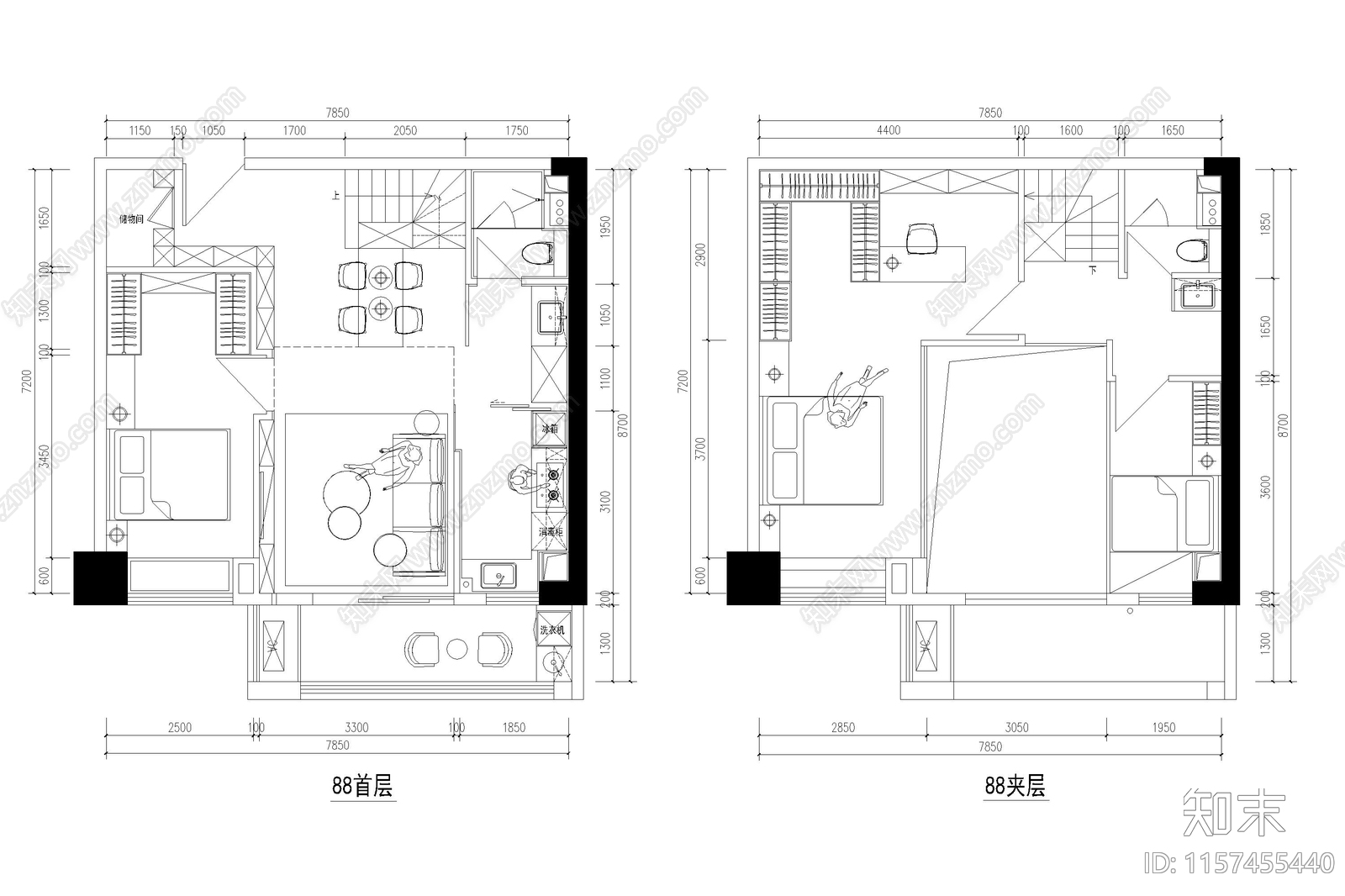 公寓小户型平面布局图标准房型住宅样板间平层复式cad施工图下载【ID:1157455440】