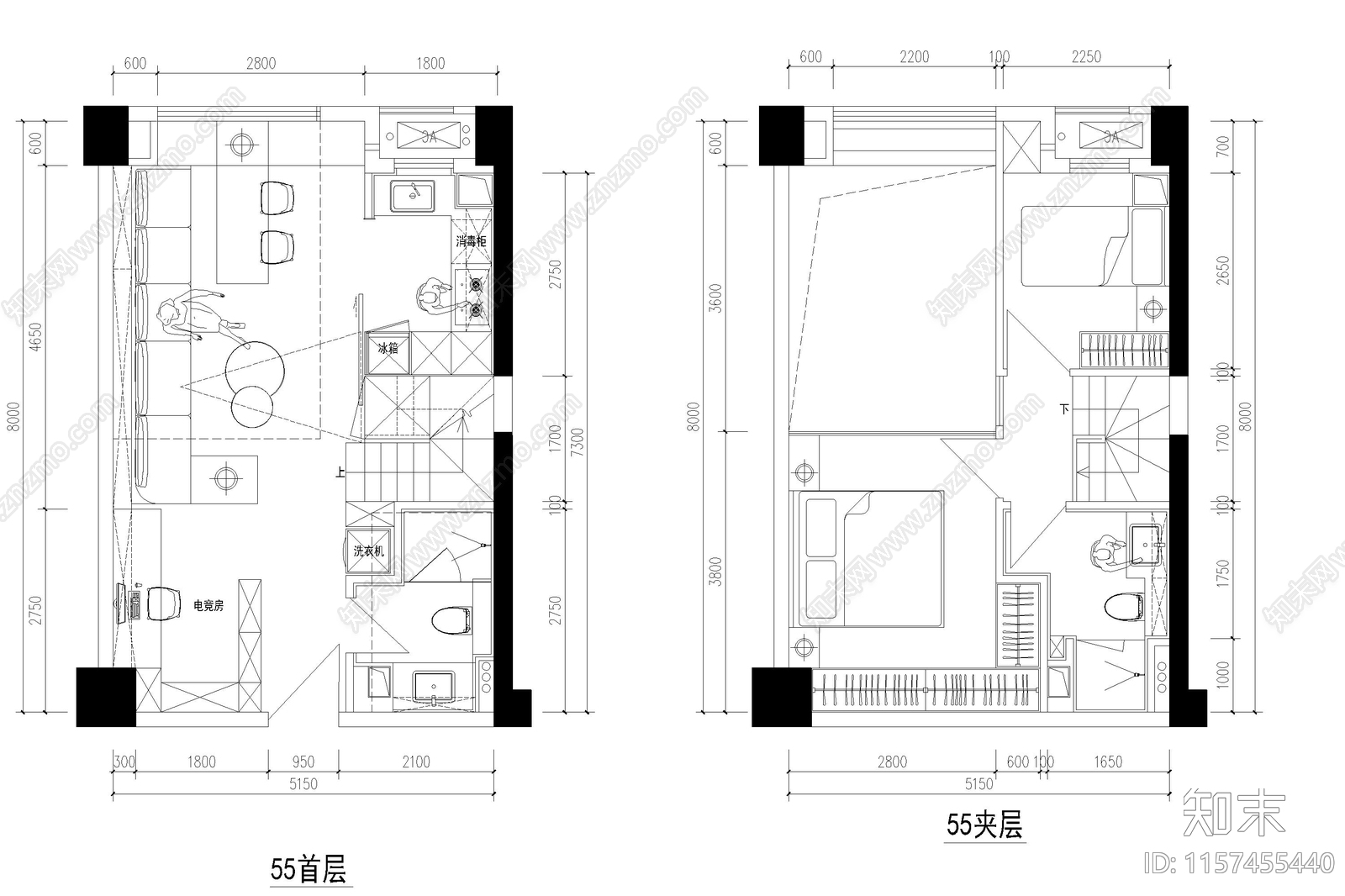 公寓小户型平面布局图标准房型住宅样板间平层复式cad施工图下载【ID:1157455440】