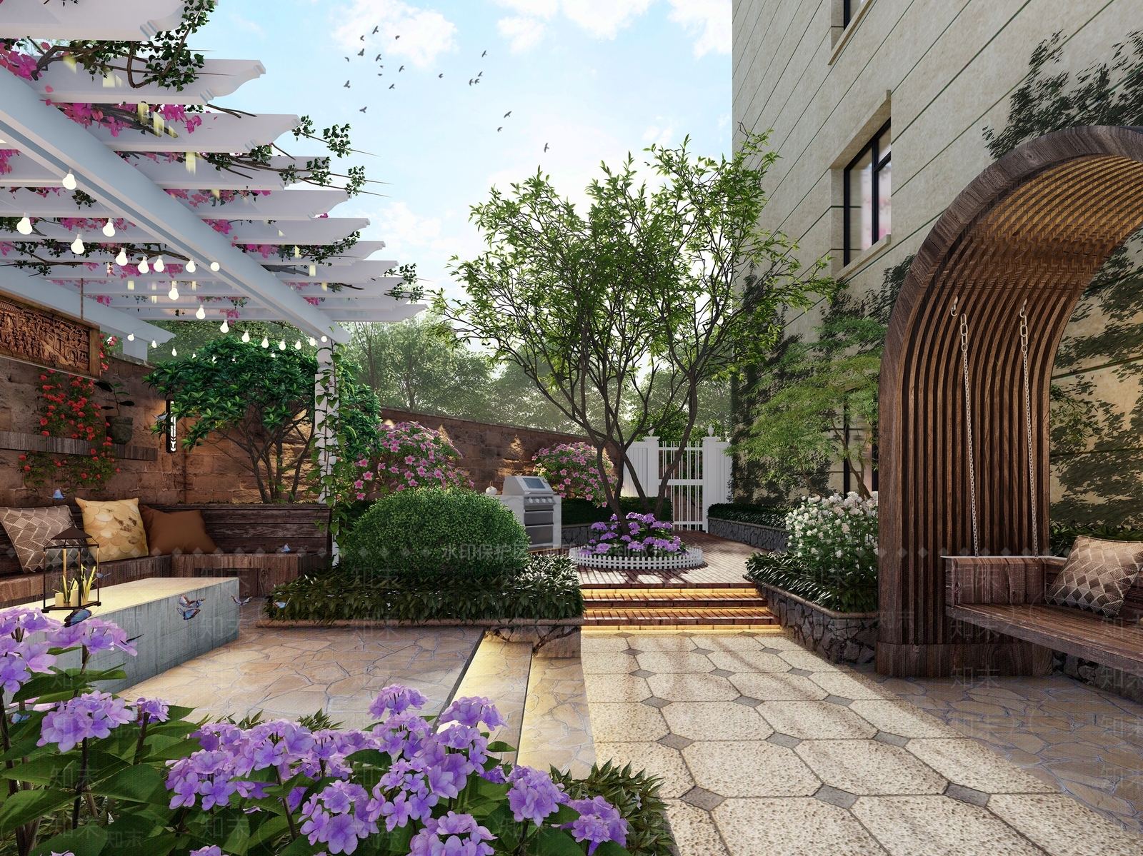 欧式景观庭院SU模型下载【ID:1157456081】