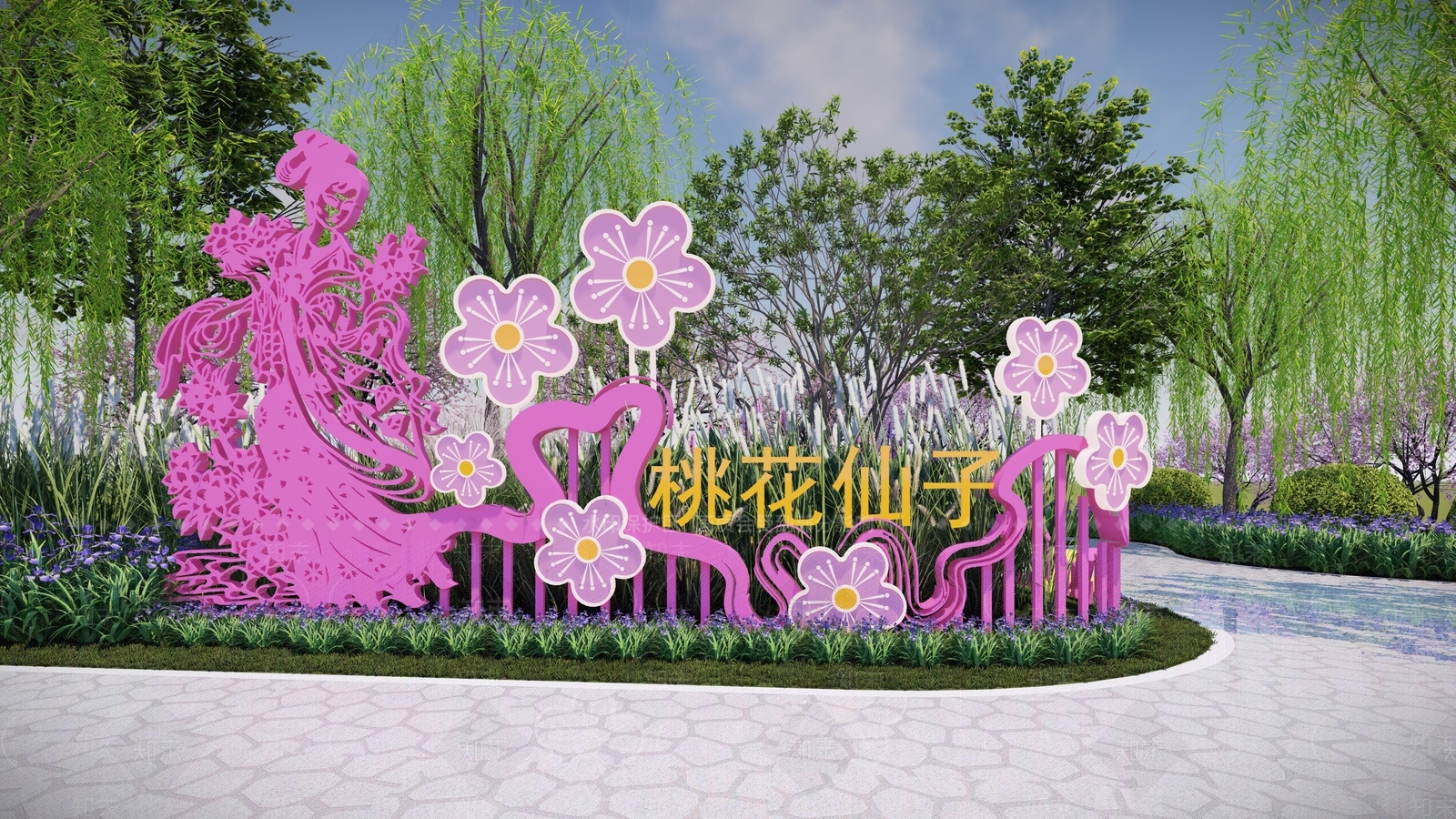 现代桃花仙子雕塑SU模型下载【ID:1157463205】