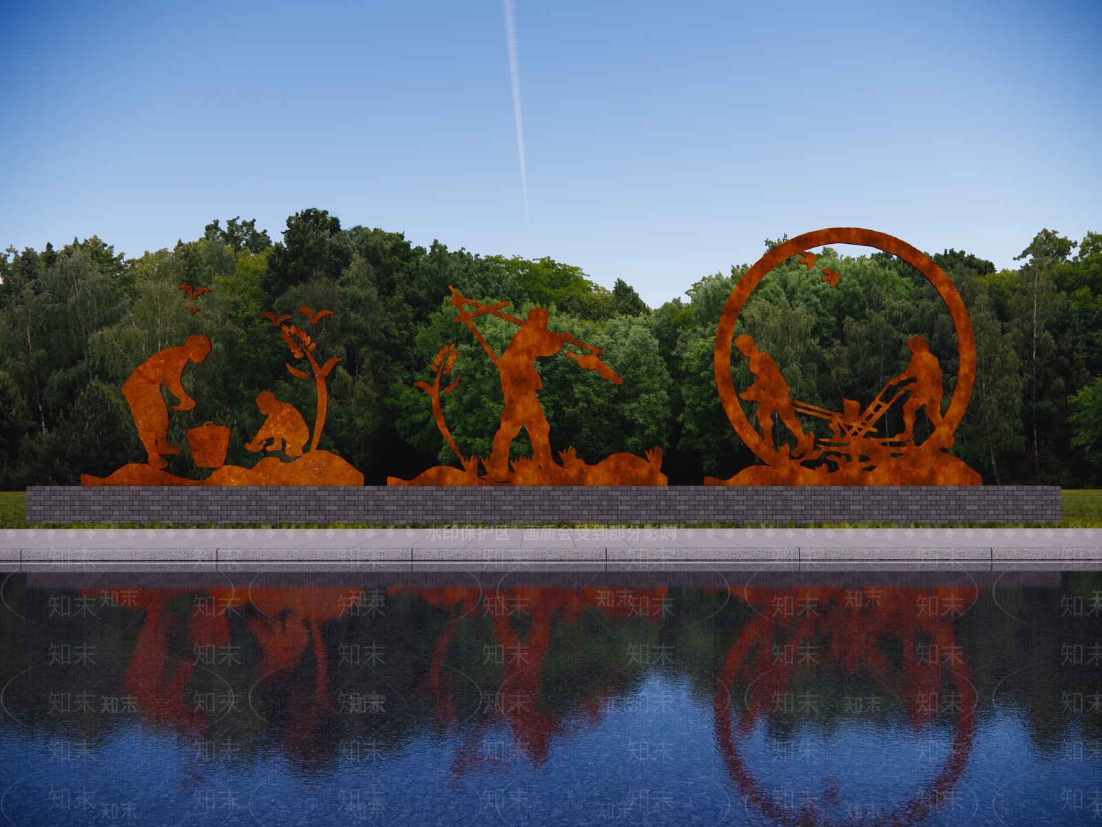 新中式乡村农耕场景雕塑SU模型下载【ID:1157468649】