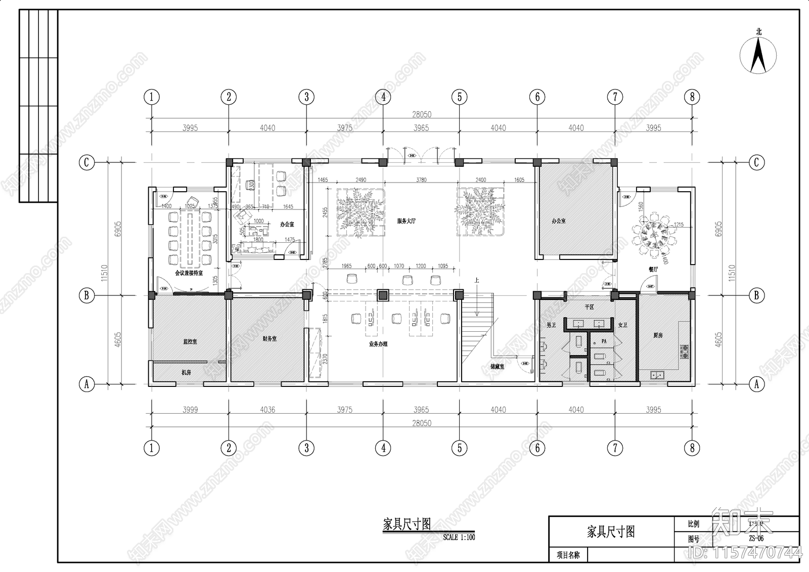 现代办事大厅公共办公区cad施工图下载【ID:1157470744】