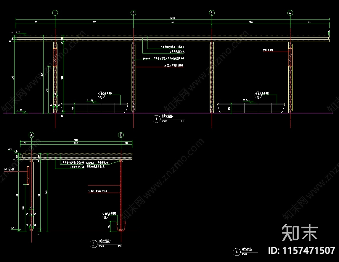 5套景观廊架景观亭CAcad施工图下载【ID:1157471507】