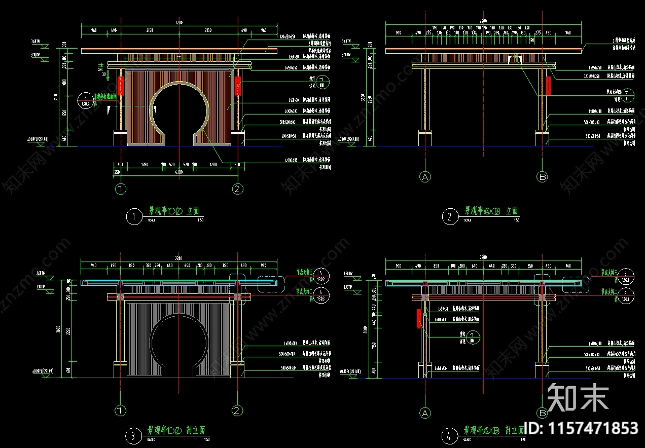 亭廊cad施工图下载【ID:1157471853】