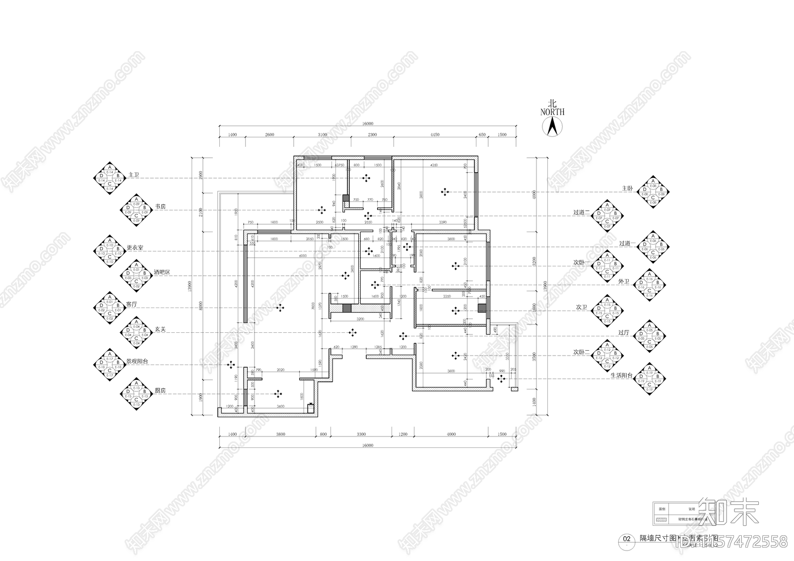 现代家居客厅餐厅卧室卫生间空间布局cad施工图下载【ID:1157472558】