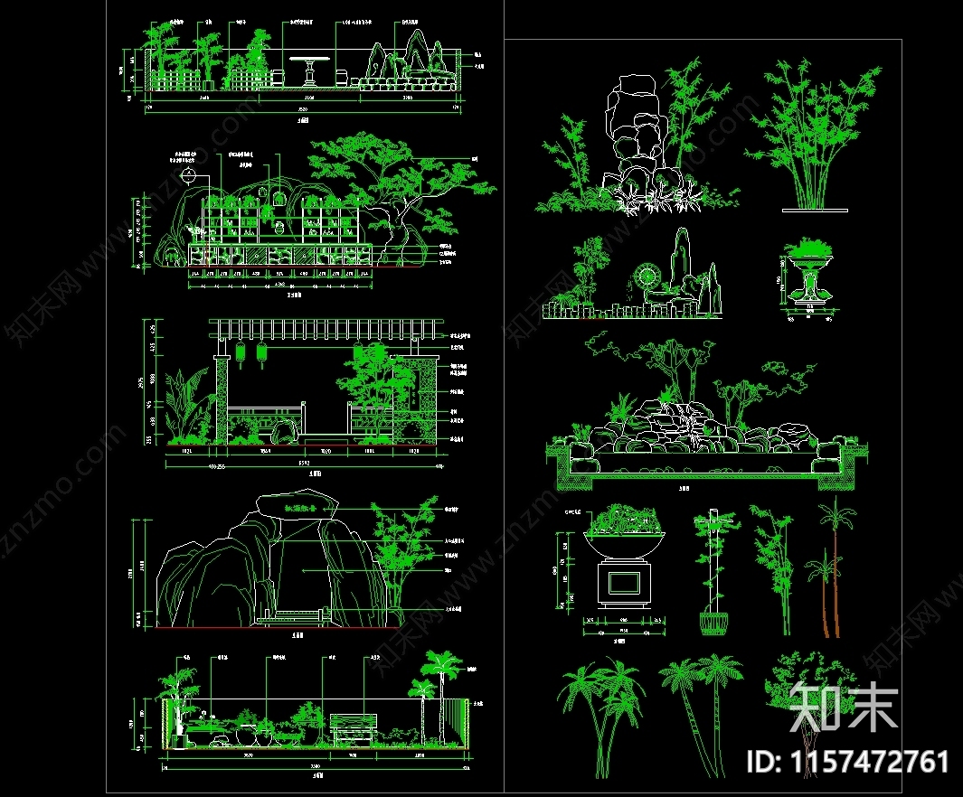 常用园林植物苗木立面图块施工图下载【ID:1157472761】