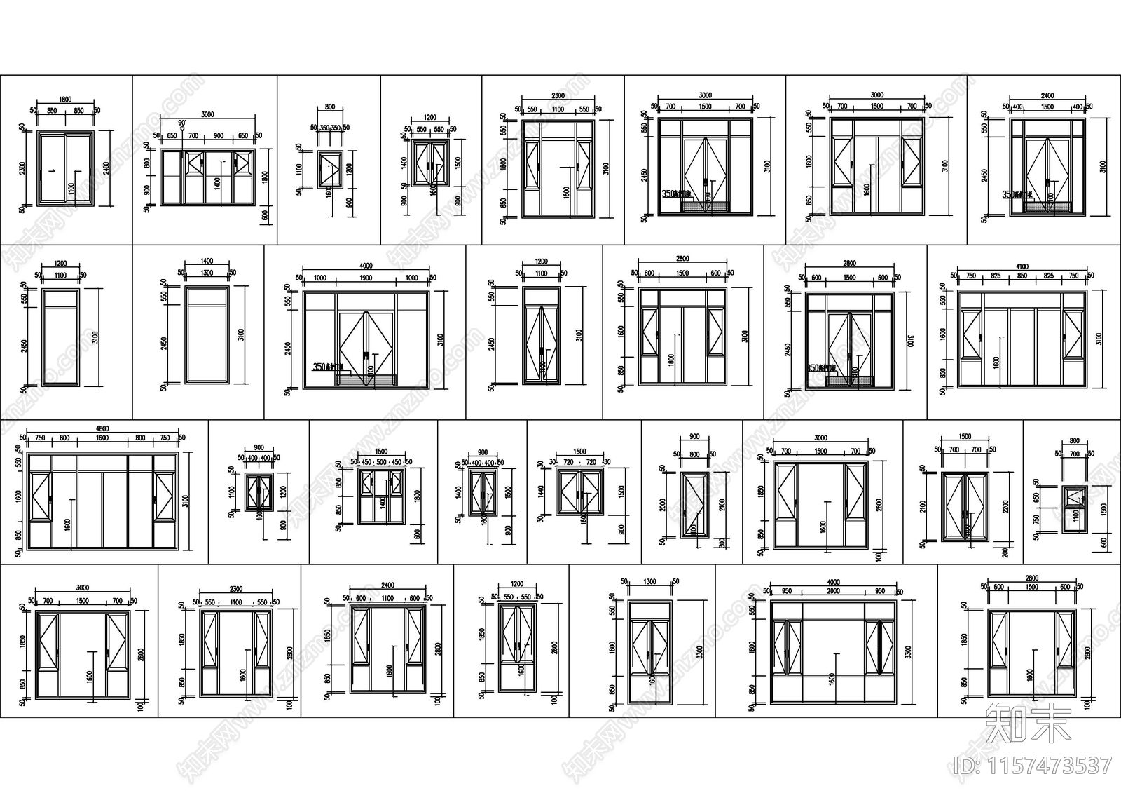 工装家装铝合金门窗平面立面图集施工图下载【ID:1157473537】