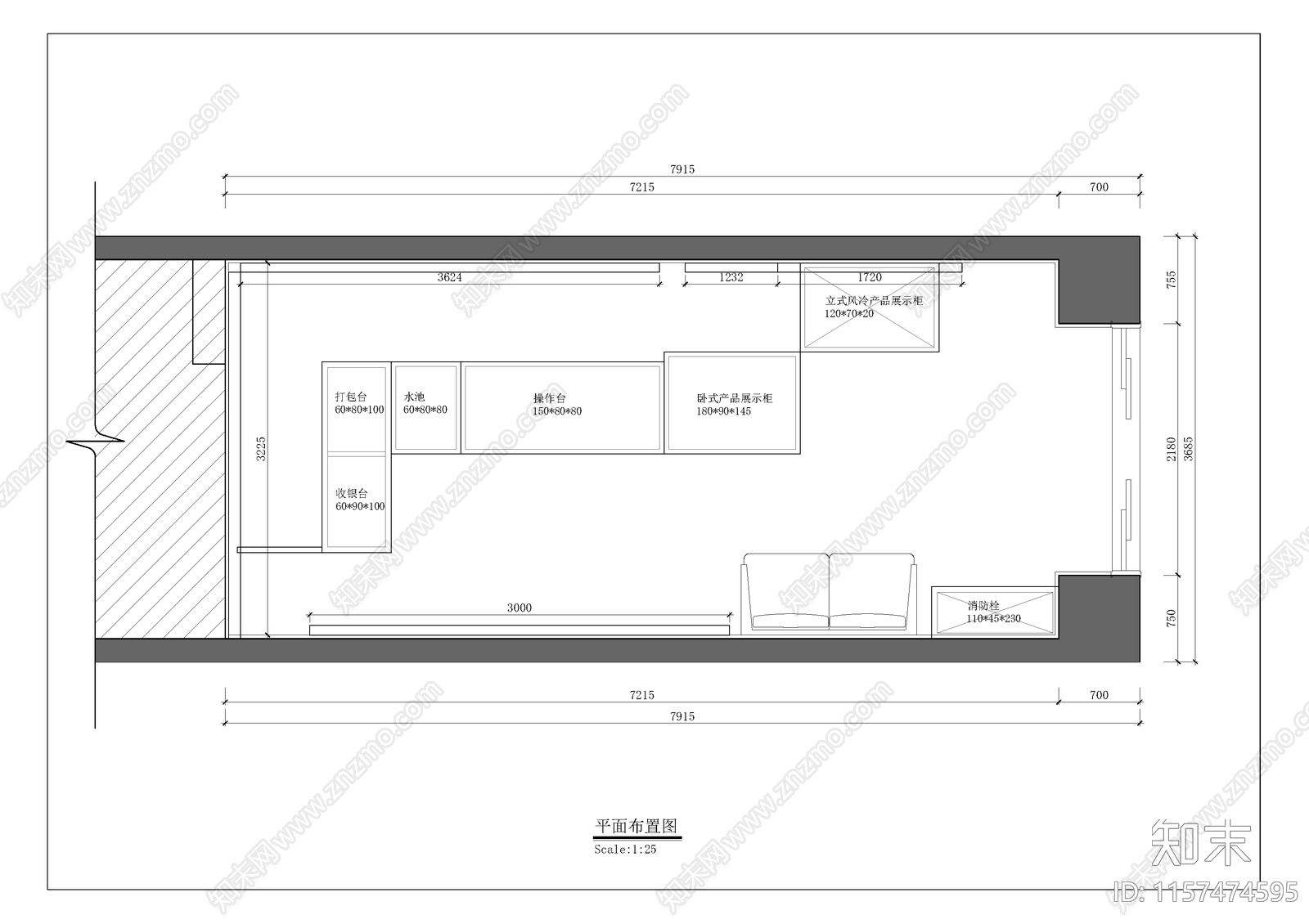 现代餐饮寿司店cad施工图下载【ID:1157474595】