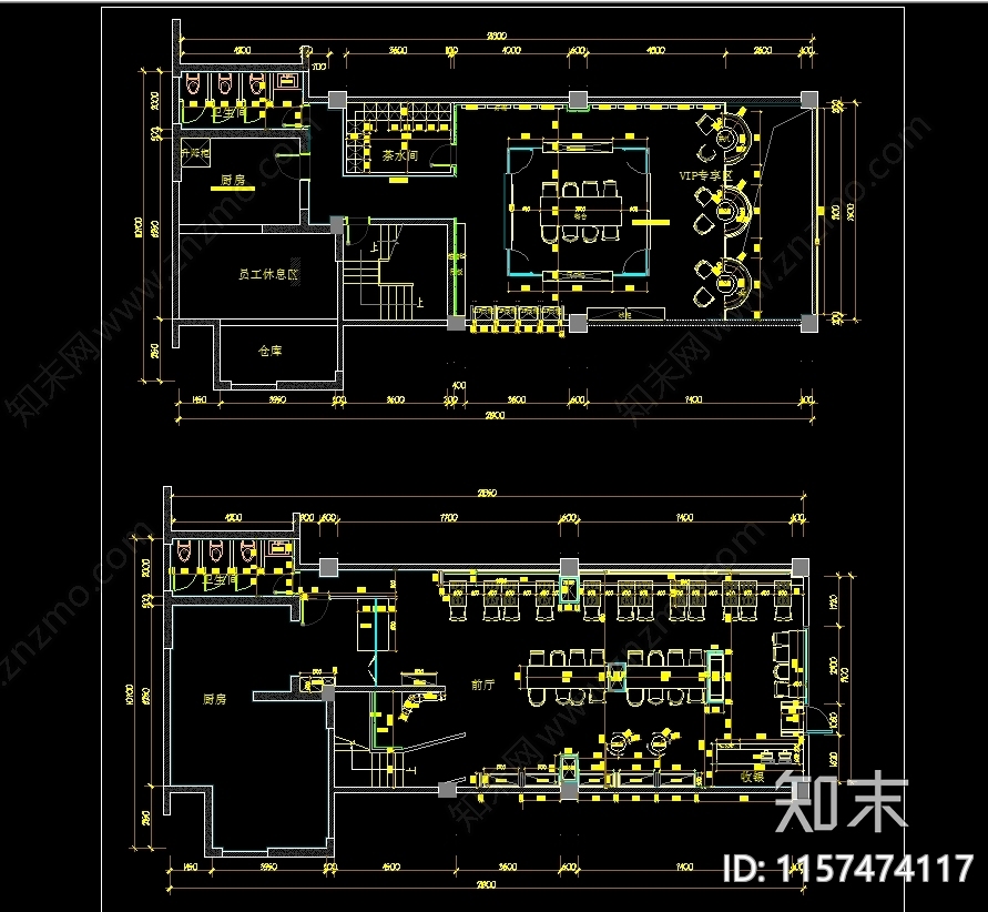 六套特色餐厅平面布置图cad施工图下载【ID:1157474117】