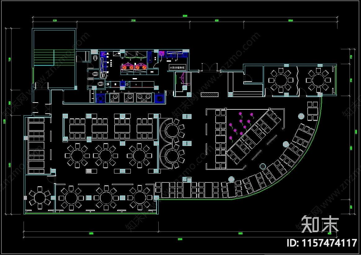 六套特色餐厅平面布置图cad施工图下载【ID:1157474117】