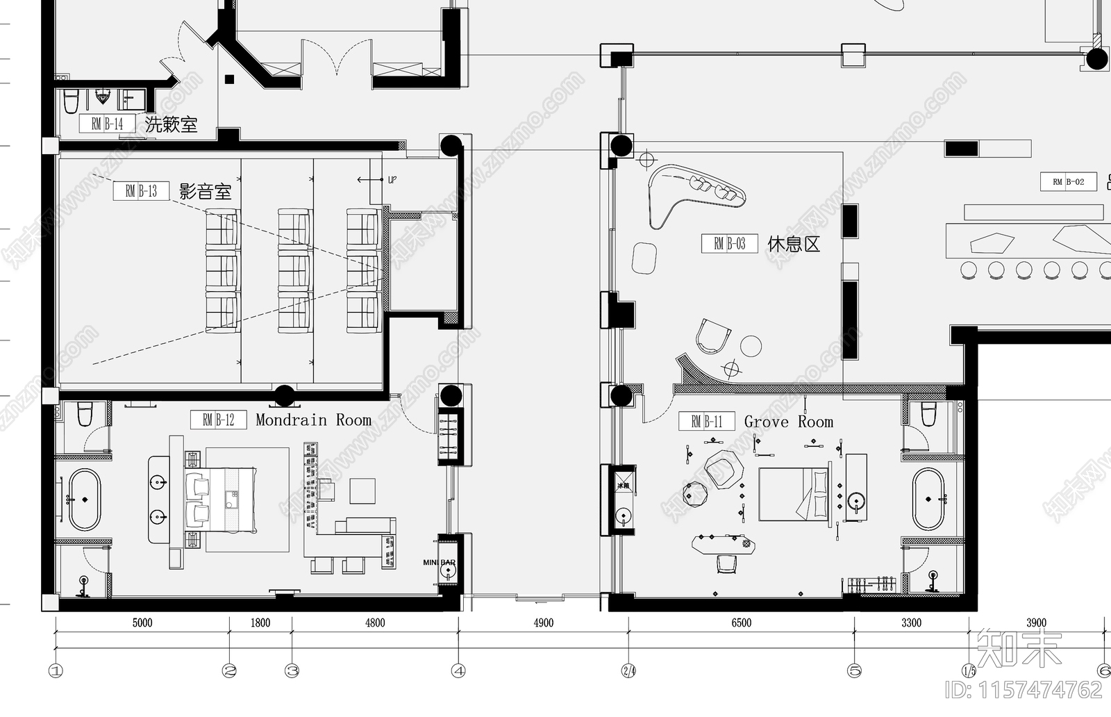 4500㎡别墅平面图设计图cad施工图下载【ID:1157474762】