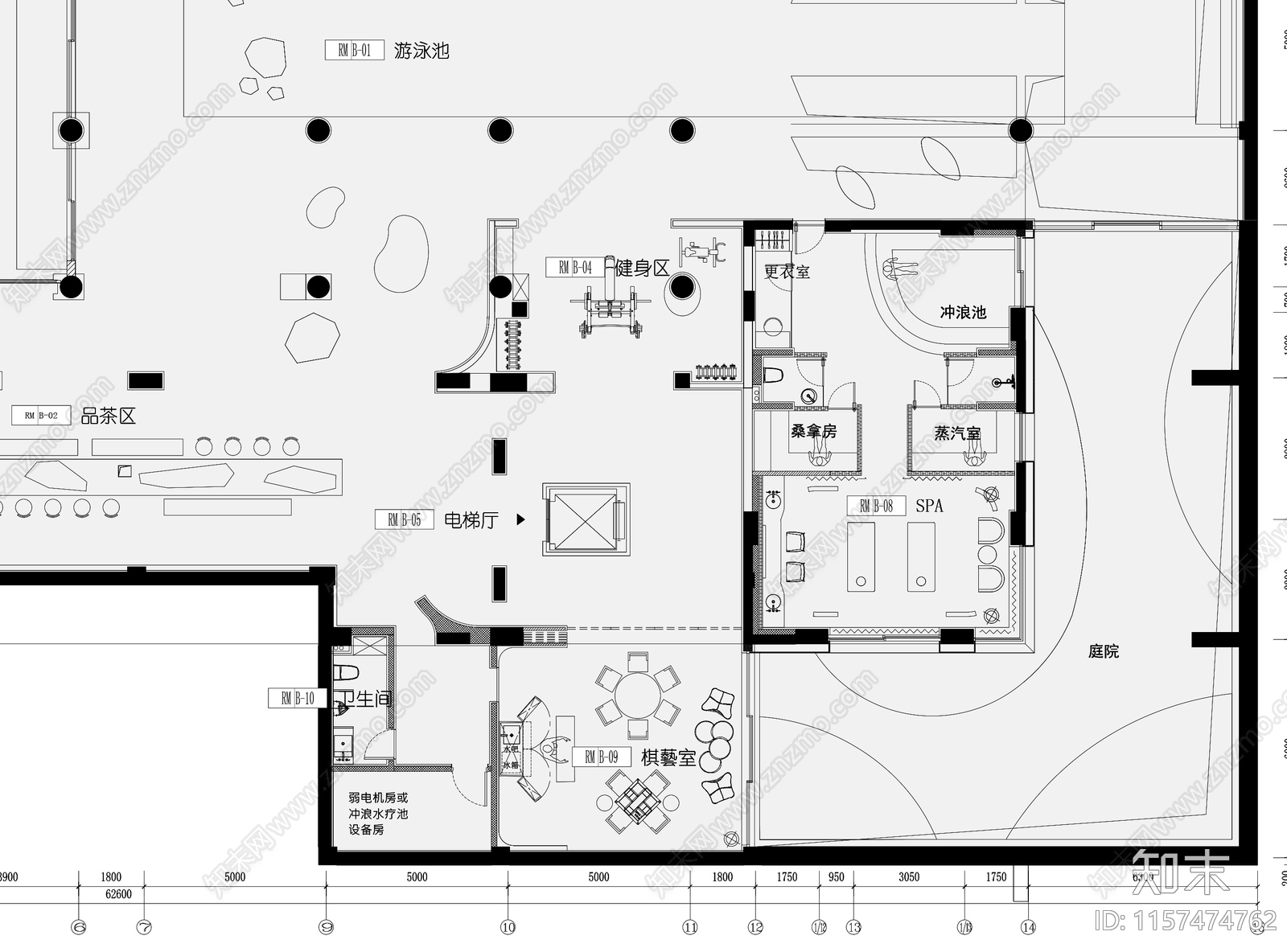 4500㎡别墅平面图设计图cad施工图下载【ID:1157474762】