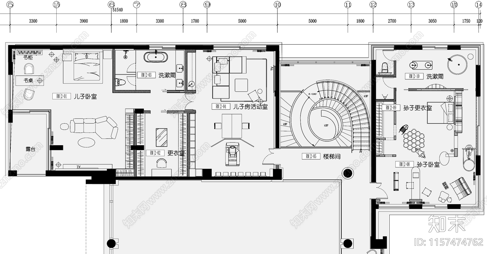 4500㎡别墅平面图设计图cad施工图下载【ID:1157474762】