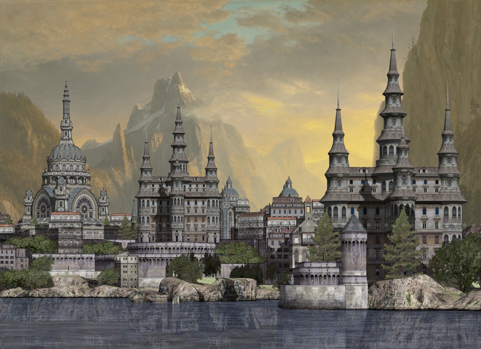 欧式古代城堡教堂SU模型下载【ID:1157475078】