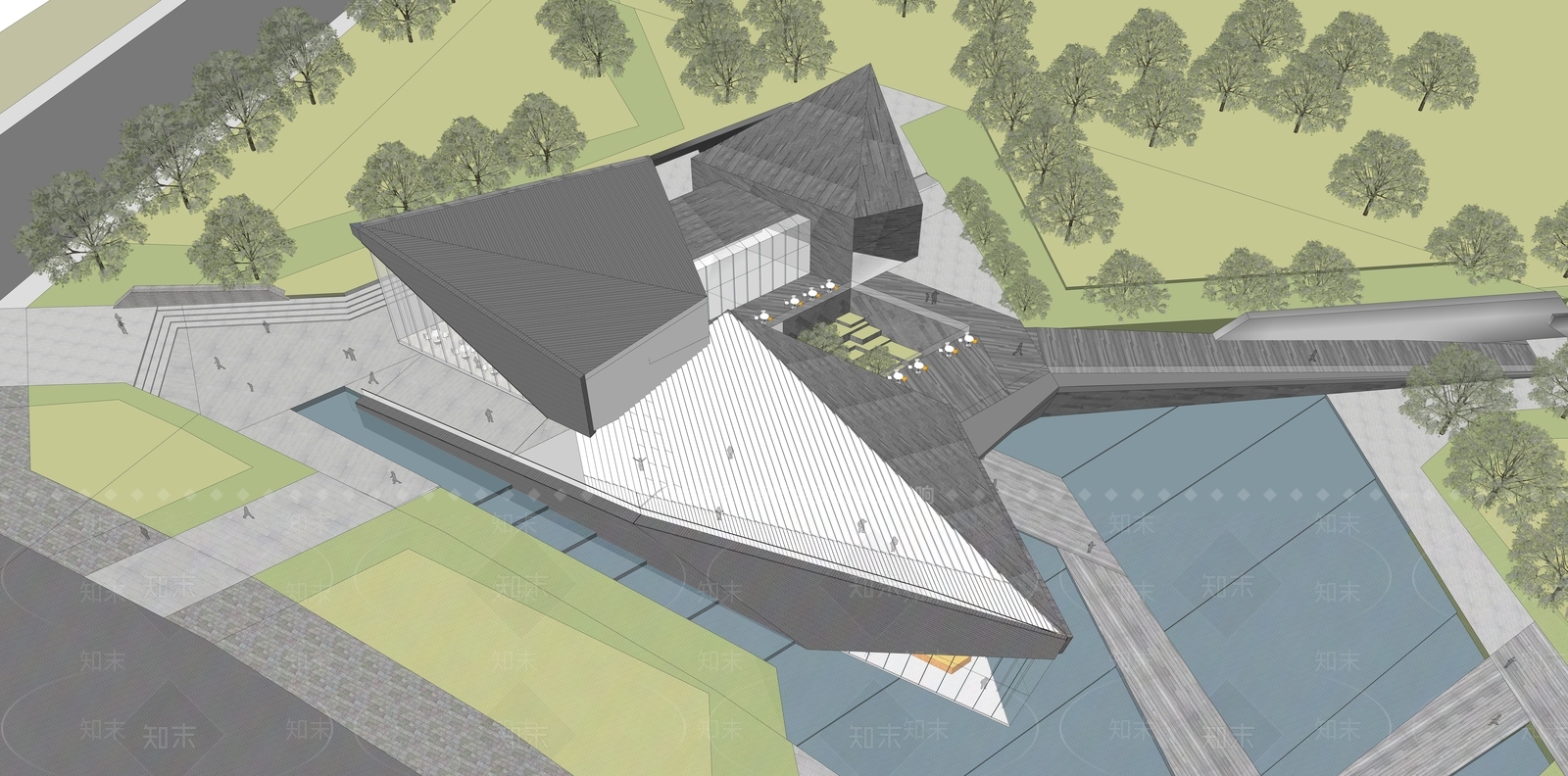 现代展览馆建筑SU模型下载【ID:1157476425】